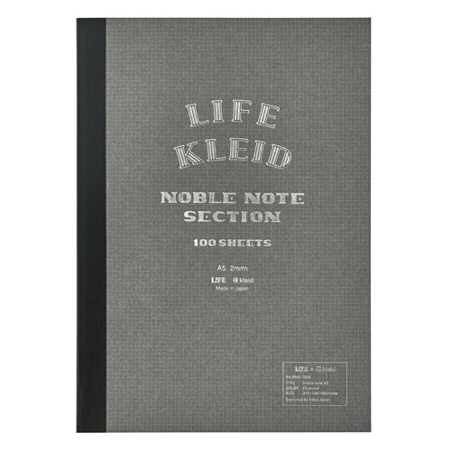 Life Japanese Paper Kleid Noble Note Notebook 2mm Grid A5 Charcoal
