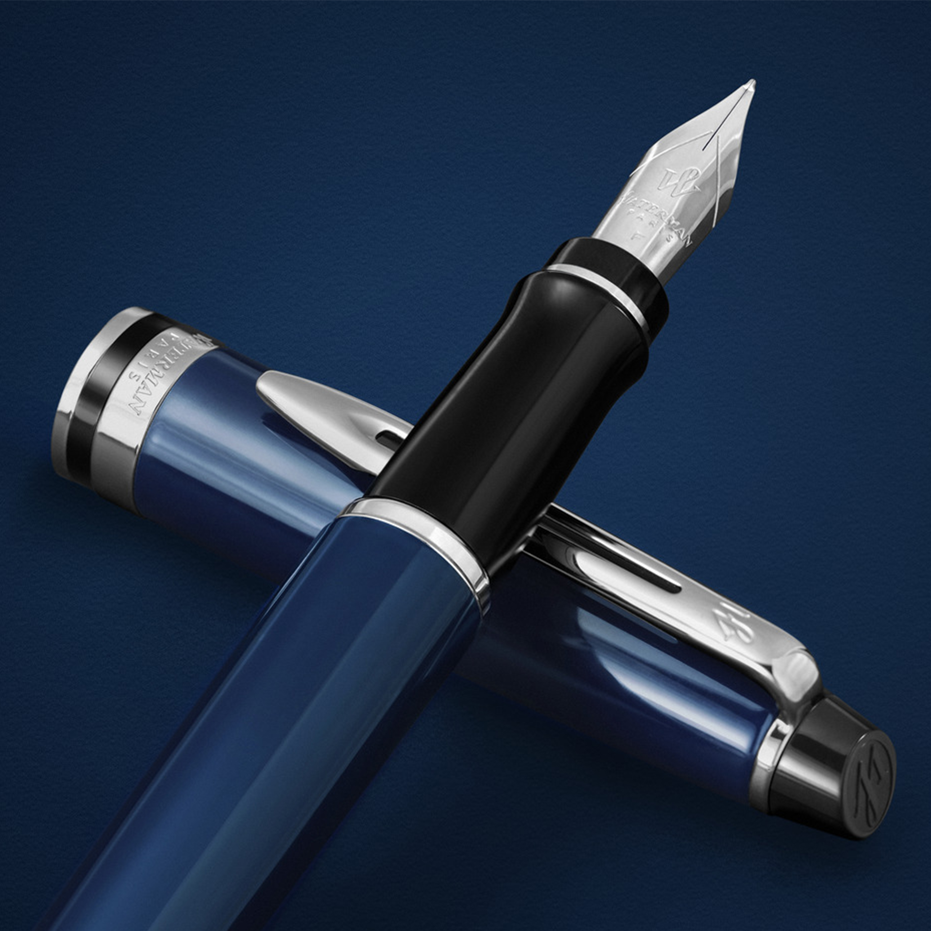 Waterman Expert24 Blue Chrome Trim Fountain - Medium