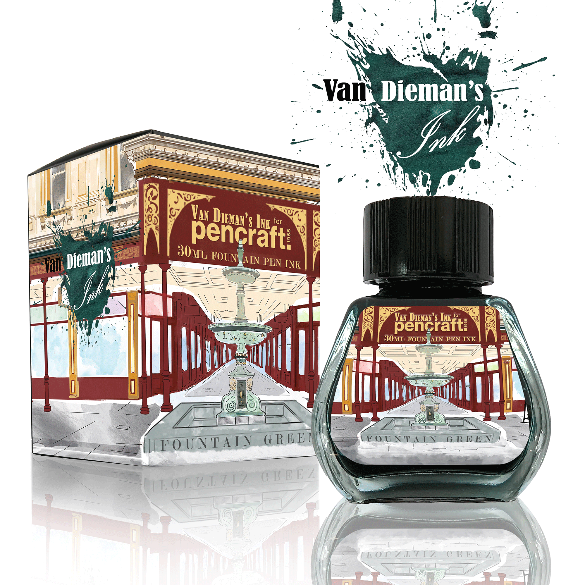 VAN DIEMAN'S INK Pencraft the Boutique Fountain Green Ink Bottle 30ml - Pencraft the boutique