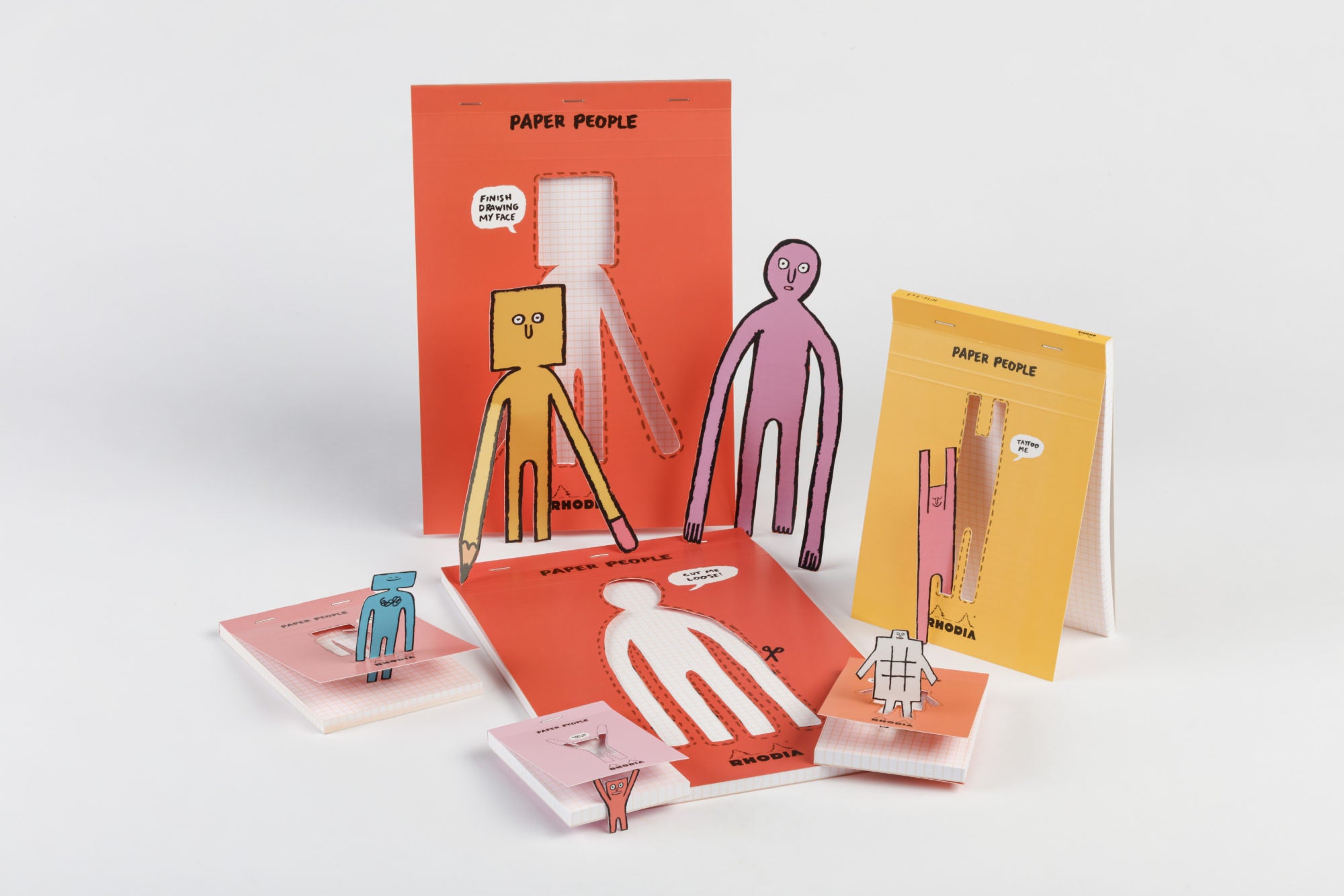 Rhodia Pad #11 Jean Jullien 'Paper People' 90th Anniversary Collection Top Stapled 5x5 Grid Pink