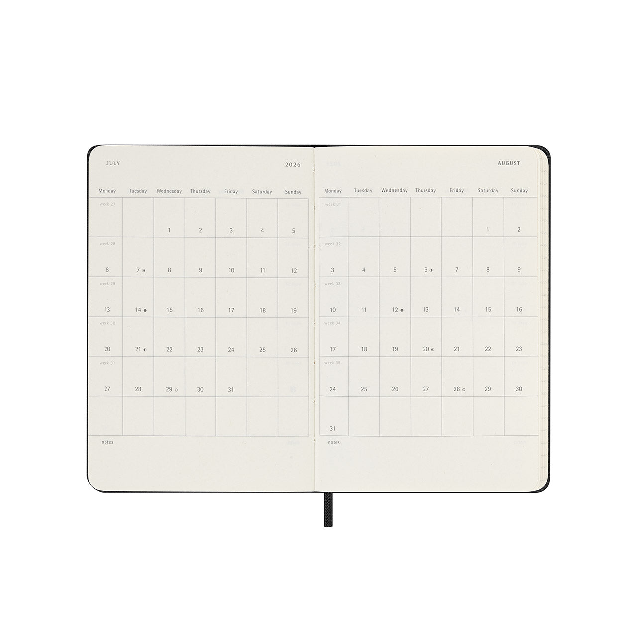 Moleskine 2026 Hard Cover Diary Weekly Horizontal Pocket
