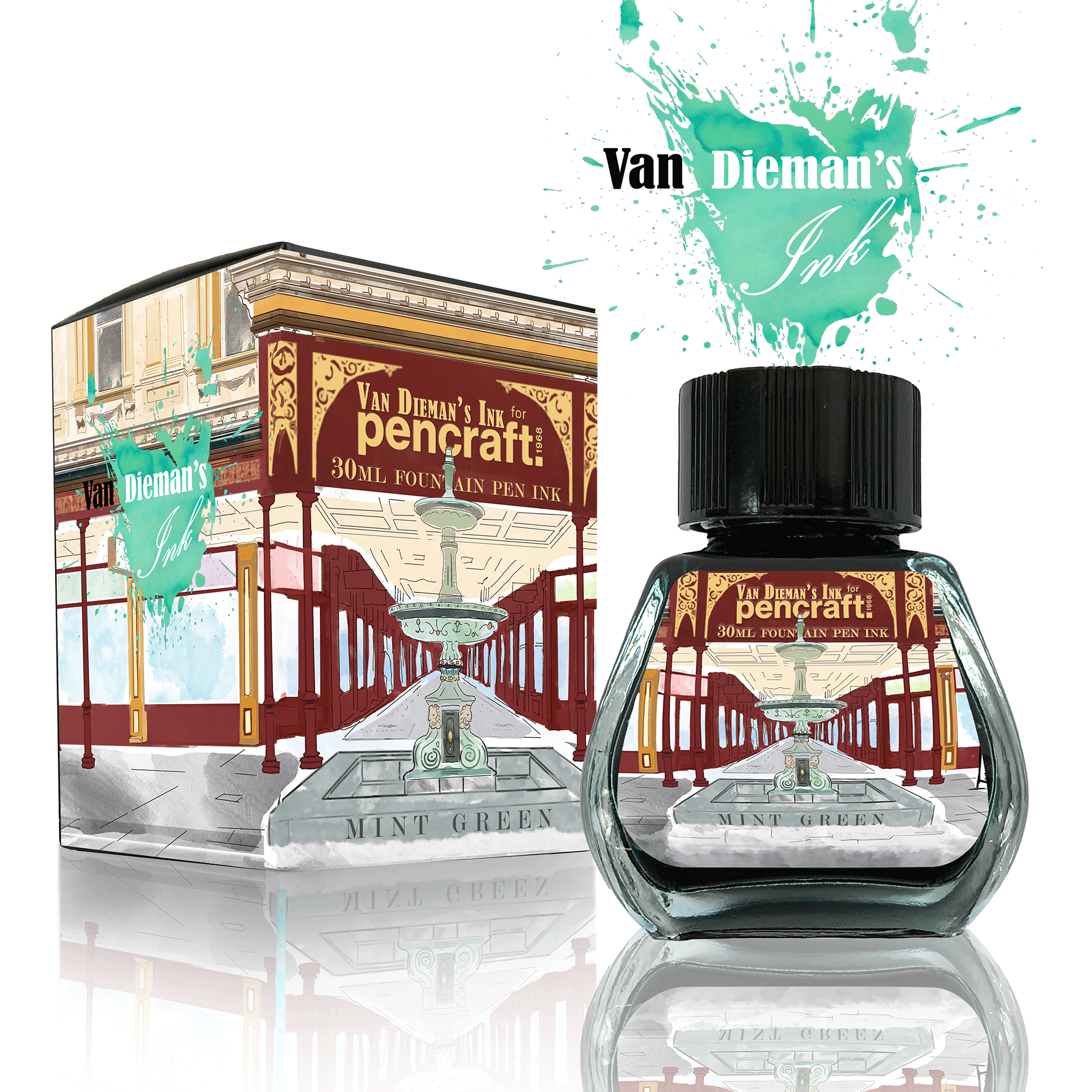 VAN DIEMAN'S INK Pencraft the Boutique Mint Green Ink Bottle 30ml - Pencraft the boutique