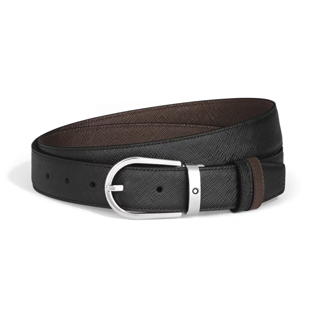 Montblanc Belt Horseshoe Shiny Palladium Reversible 30mm Black/Ebony Startorial Leather
