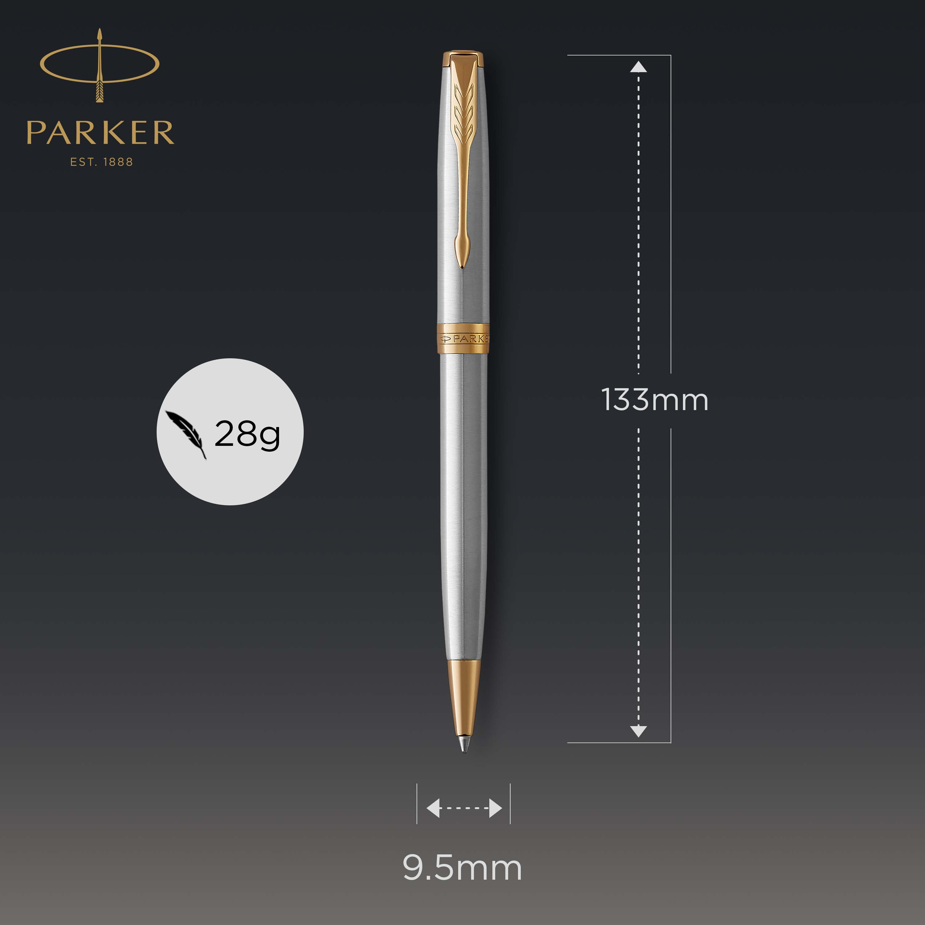 Parker Sonnet Stainless Steel Gold Trim Ballpoint Pen - Pencraft the boutique