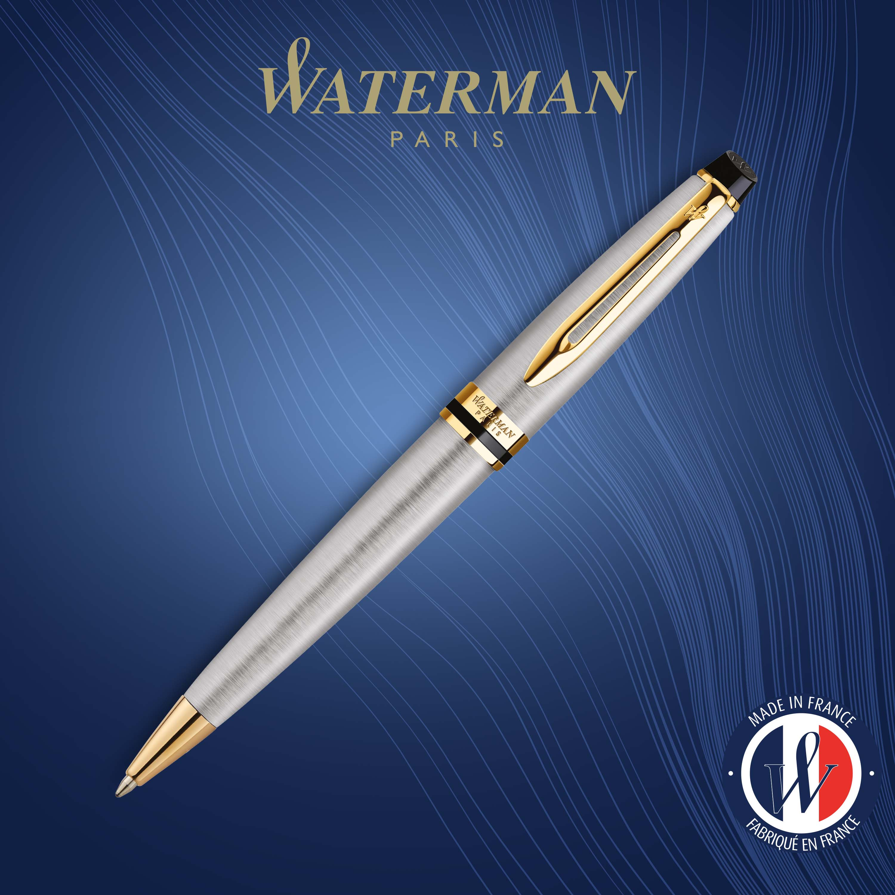 Waterman Expert Stainless Steel Gold Trim Ballpoint - Pencraft the boutique