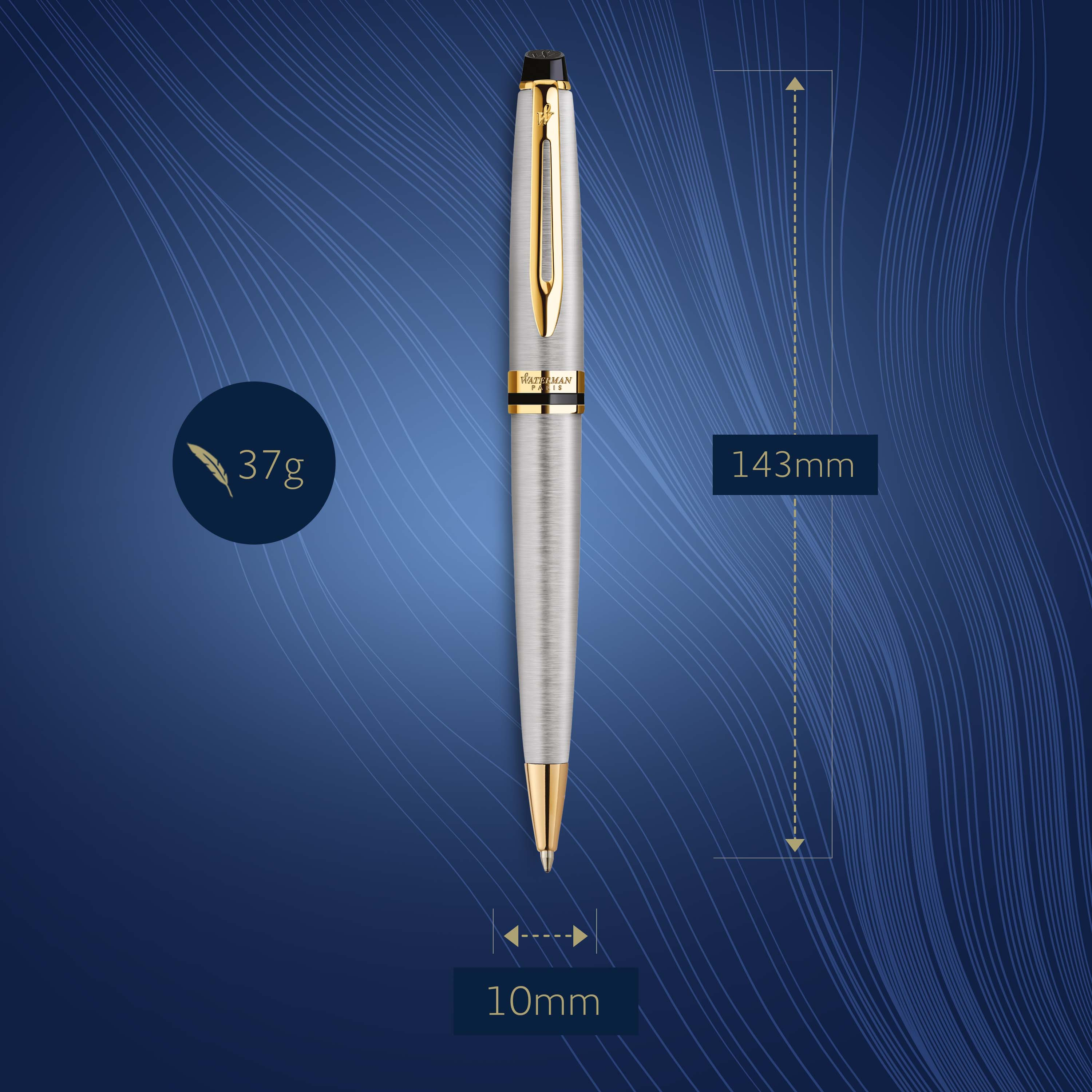 Waterman Expert Stainless Steel Gold Trim Ballpoint - Pencraft the boutique