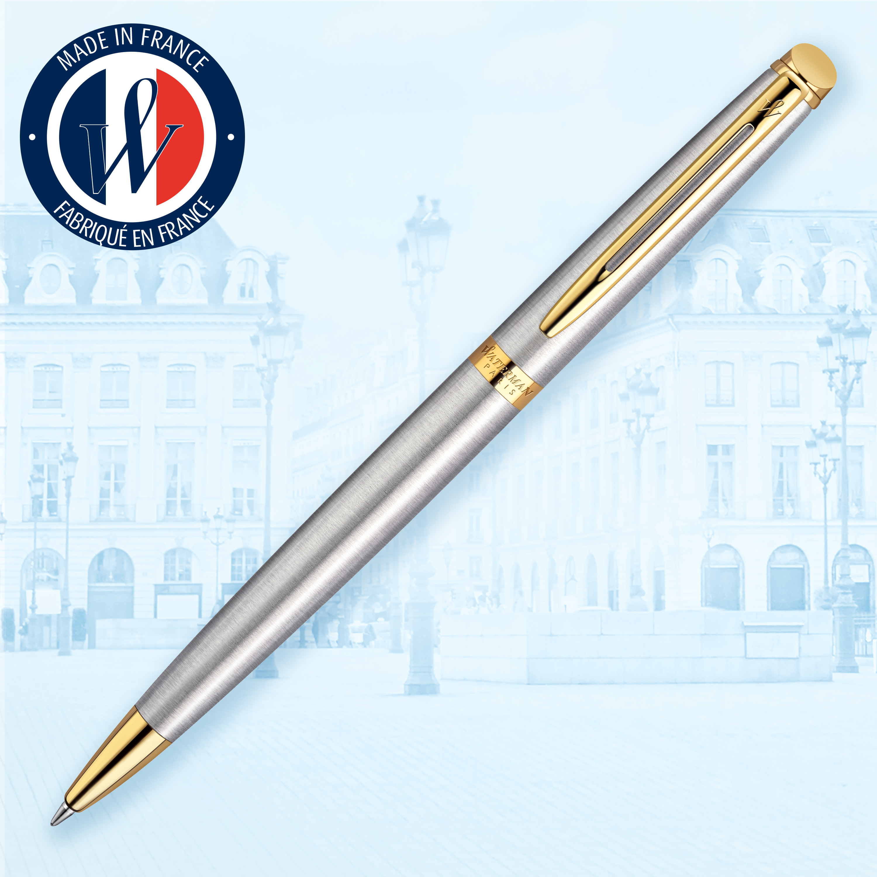 Waterman Hemisphere Stainless Steel Gold Trim Ballpoint - Pencraft the boutique