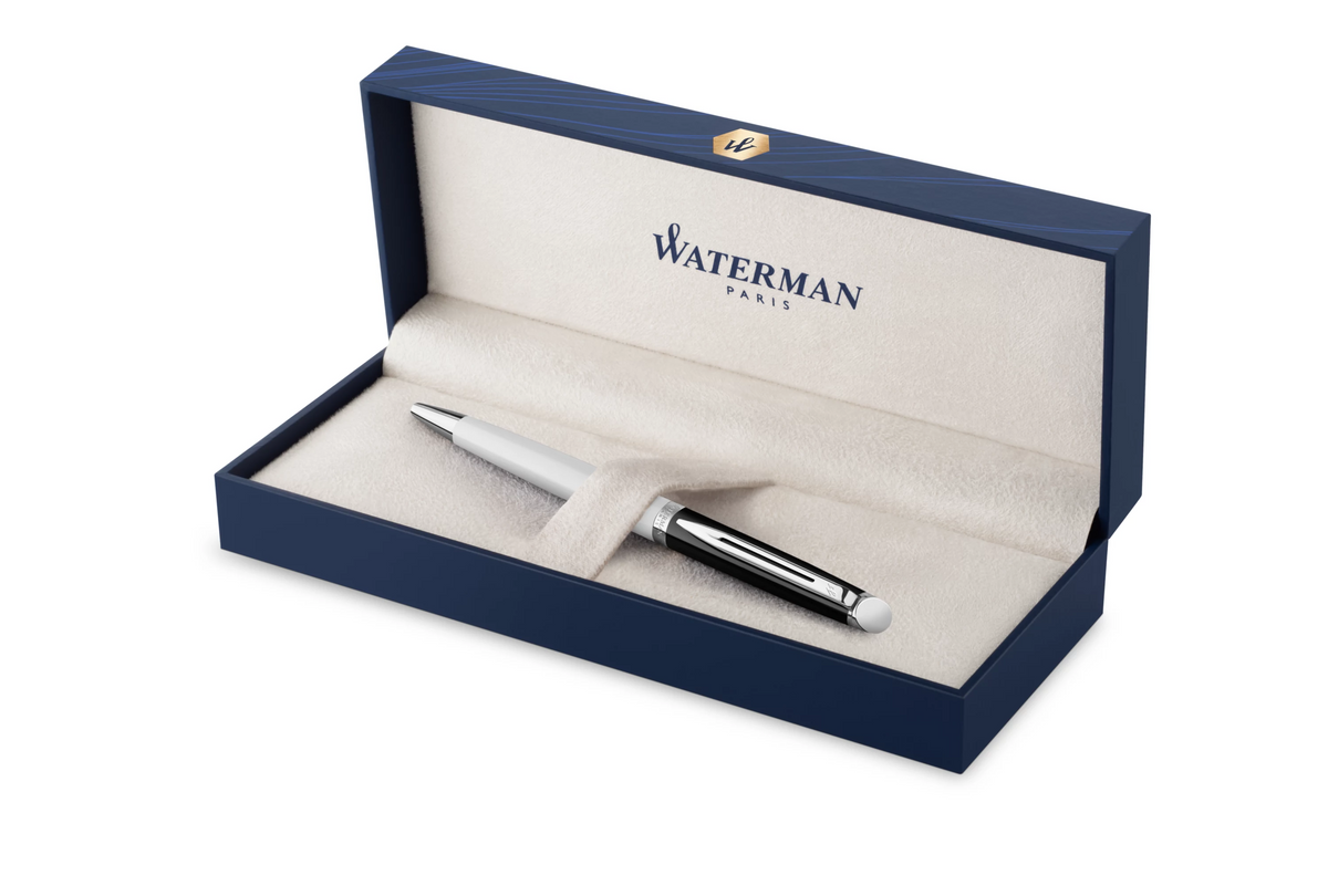 Waterman Hemisphere Black White Lacquer Chrome Trim Ballpoint