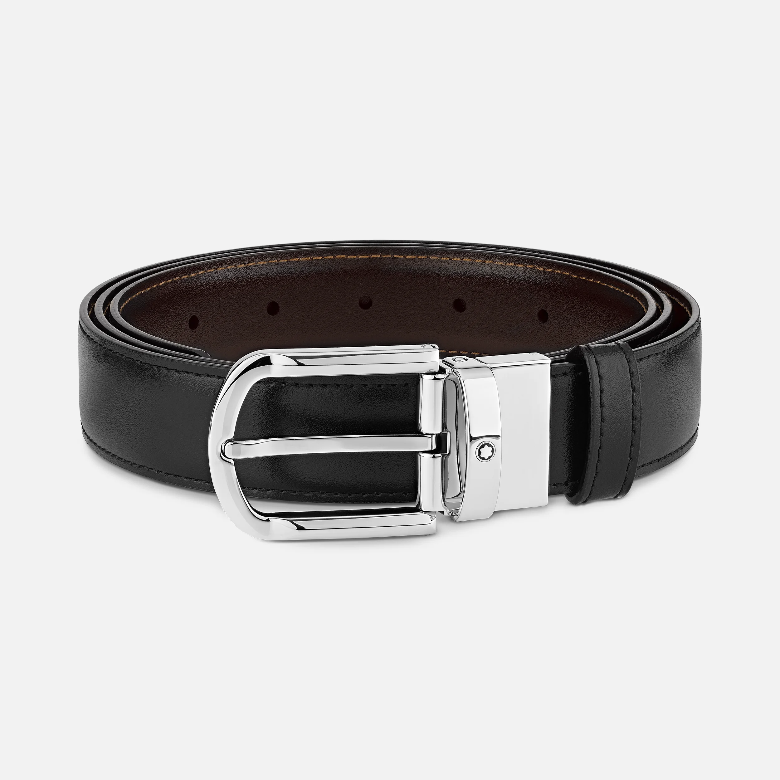 Montblanc Belt Revol Round Horseshoe Palladium Reversible Black/Brown 30mm - Pencraft the boutique