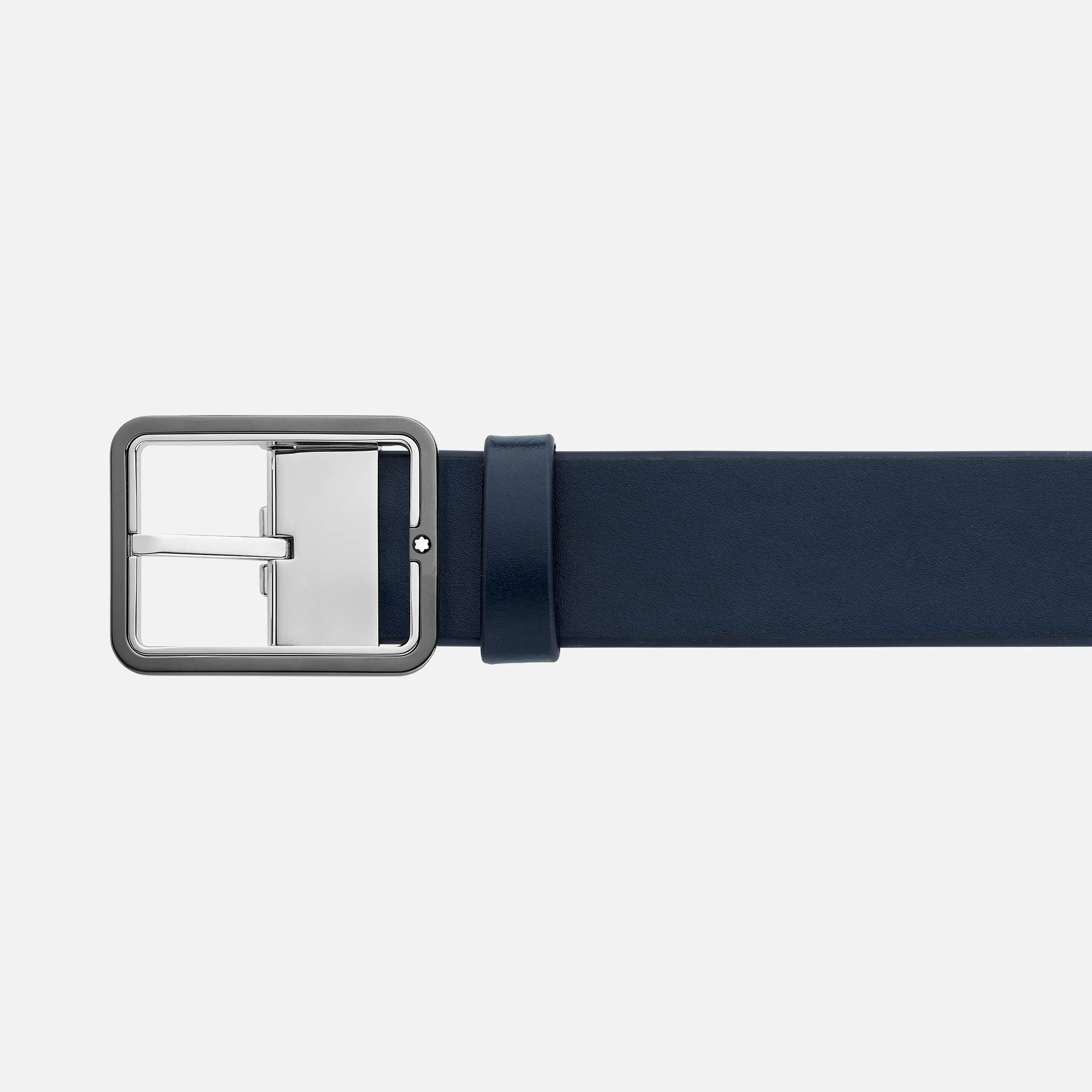 Montblanc Belt Rectangular Frame Ruthenium Palladium Reversible Plain Dark Blue  and Saffiano Grey - Pencraft the boutique