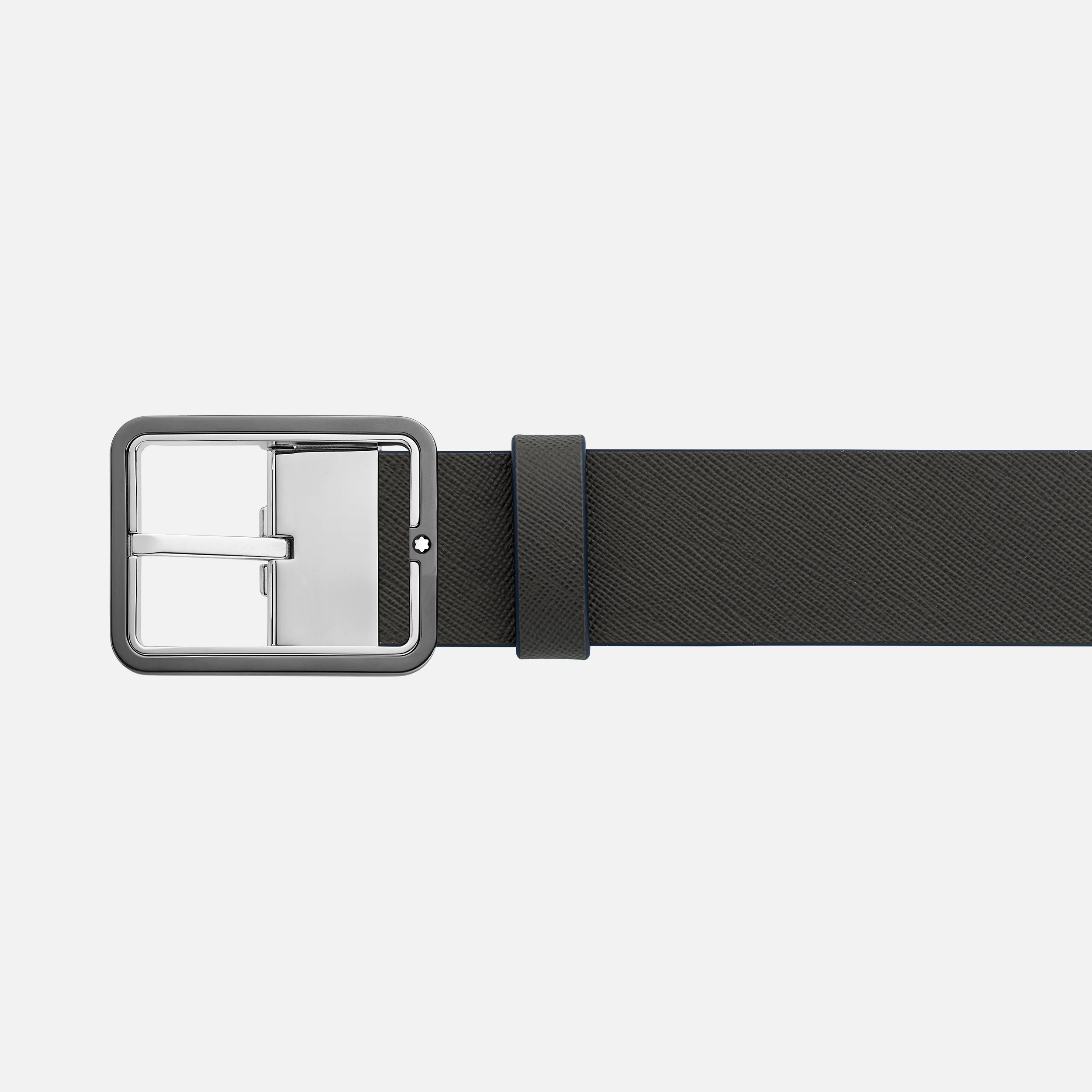 Montblanc Belt Rectangular Frame Ruthenium Palladium Reversible Plain Dark Blue  and Saffiano Grey - Pencraft the boutique