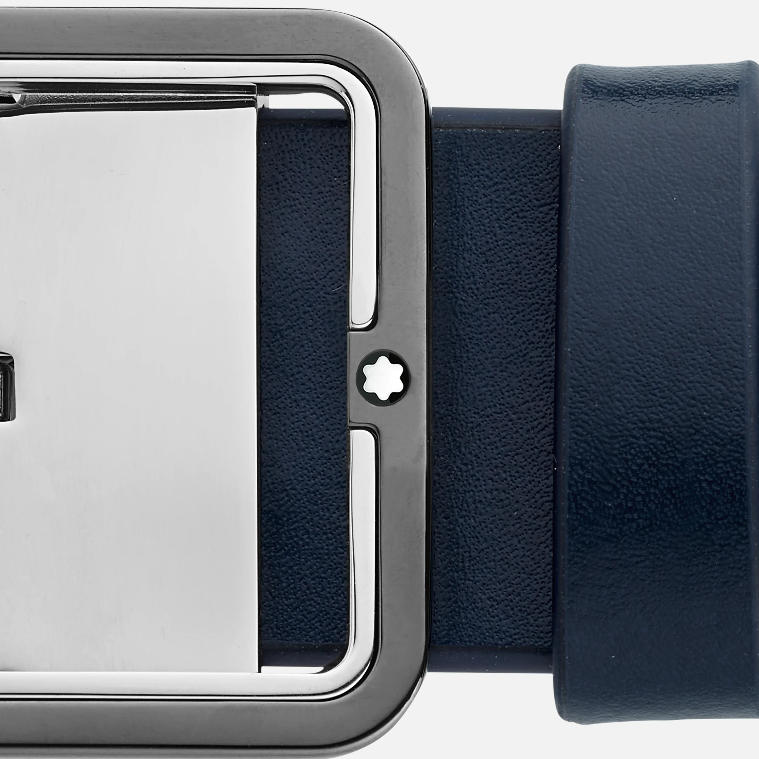 Montblanc Belt Rectangular Frame Ruthenium Palladium Reversible Plain Dark Blue  and Saffiano Grey - Pencraft the boutique