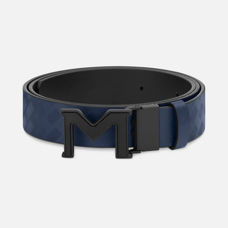 MONTBLANC M BUCKLE EXTREME 3.0 BLUE/PLAIN BLACK 35 MM REVERSIBLE LEATHER BELT - Pencraft the boutique
