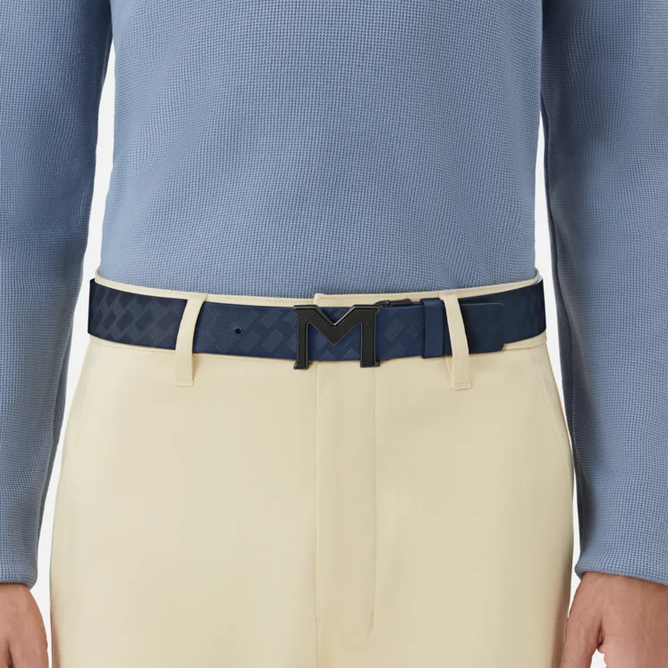 MONTBLANC M BUCKLE EXTREME 3.0 BLUE/PLAIN BLACK 35 MM REVERSIBLE LEATHER BELT - Pencraft the boutique