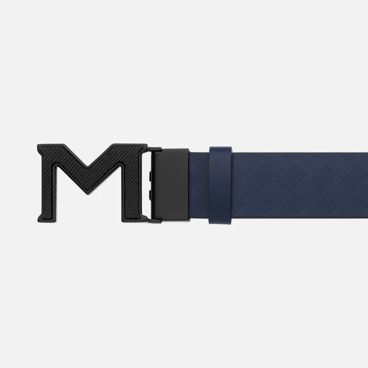 MONTBLANC M BUCKLE EXTREME 3.0 BLUE/PLAIN BLACK 35 MM REVERSIBLE LEATHER BELT - Pencraft the boutique