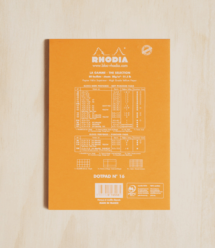 Rhodia Pad #16 Top Stapled Dot Grid A5 Orange - Pencraft the boutique