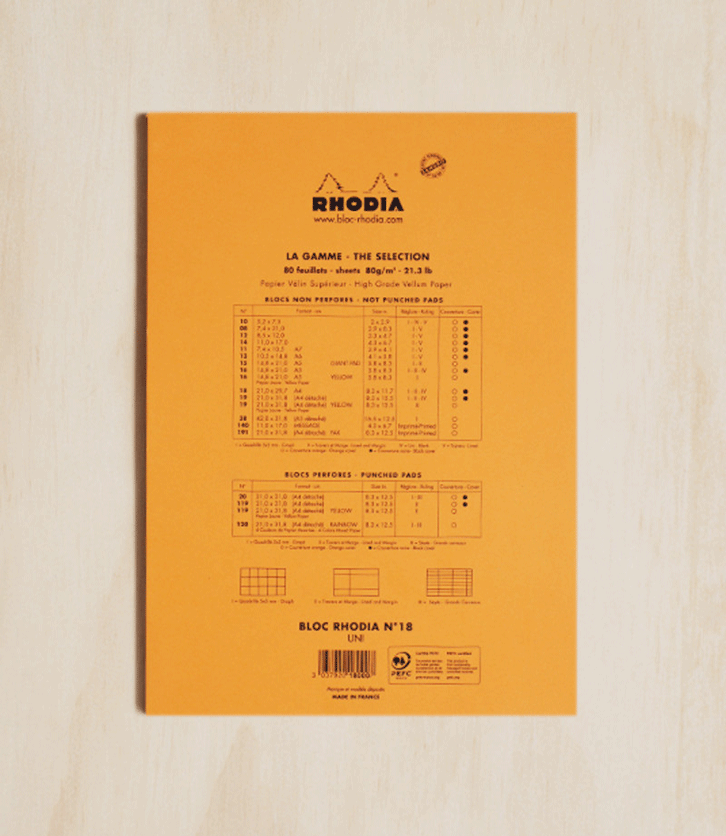 Rhodia Pad #18 Top Stapled Plain A4 Orange - Pencraft the boutique