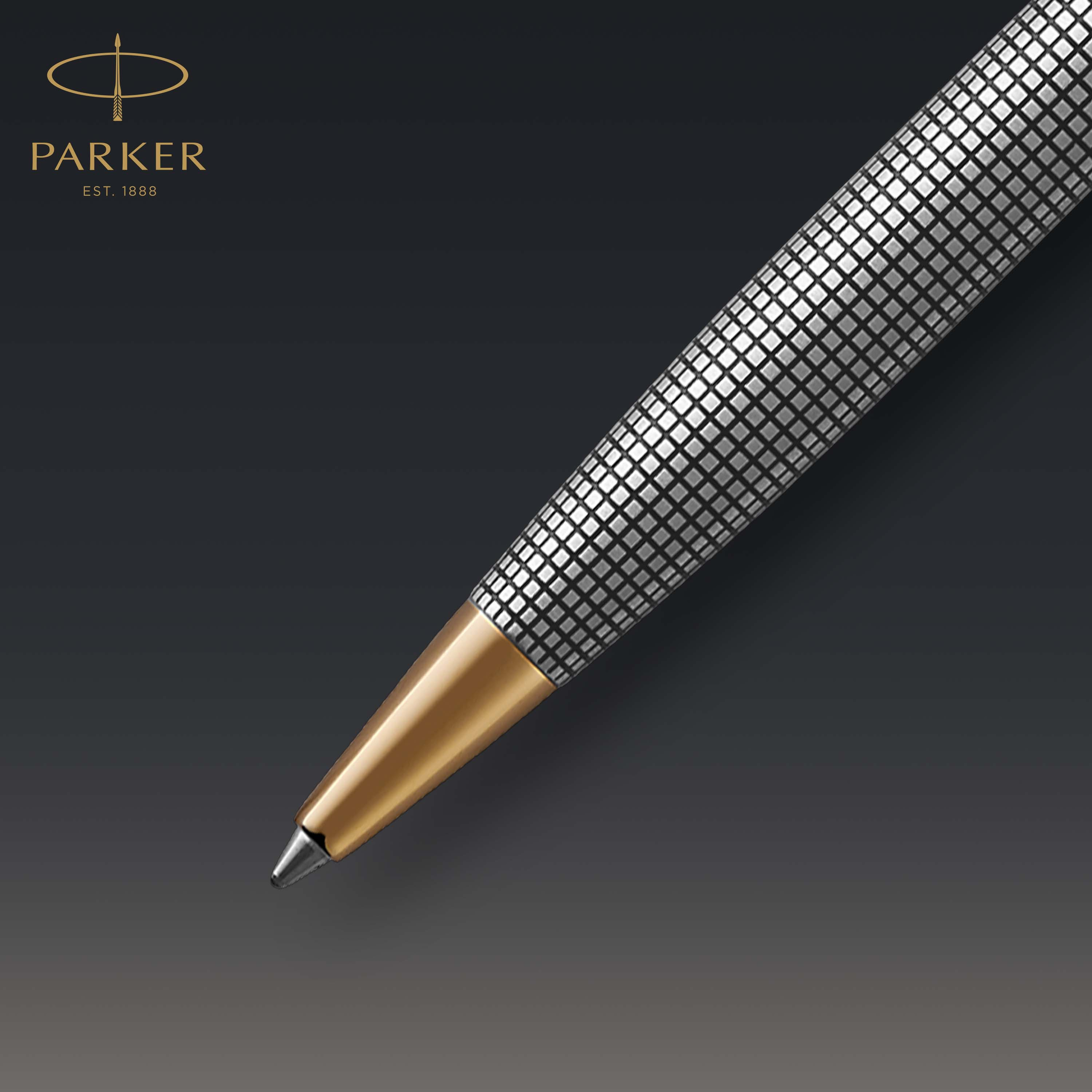 Parker Sonnet Cisele Silver Grid Gold Trim Ballpoint - Pencraft the boutique