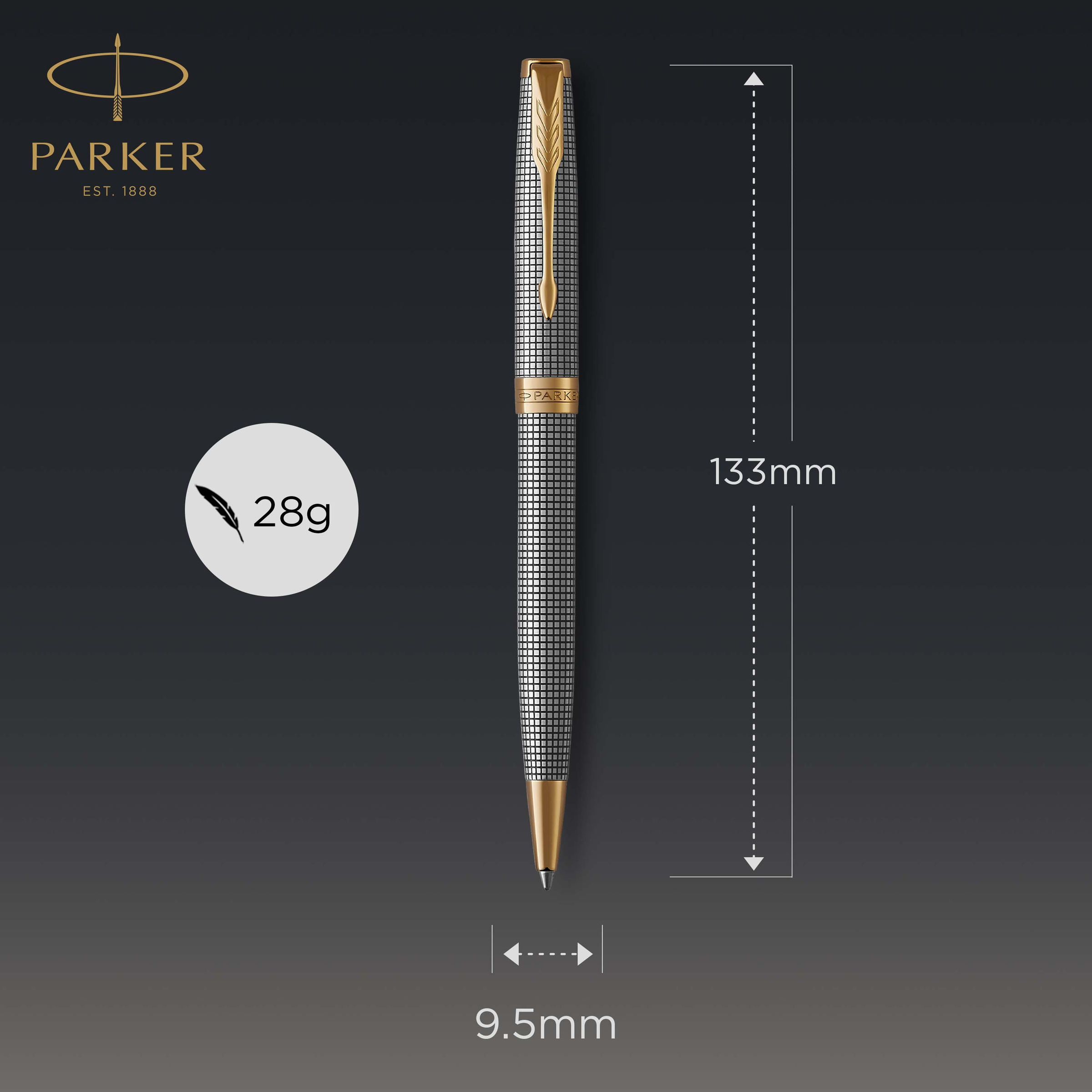 Parker Sonnet Cisele Silver Grid Gold Trim Ballpoint - Pencraft the boutique