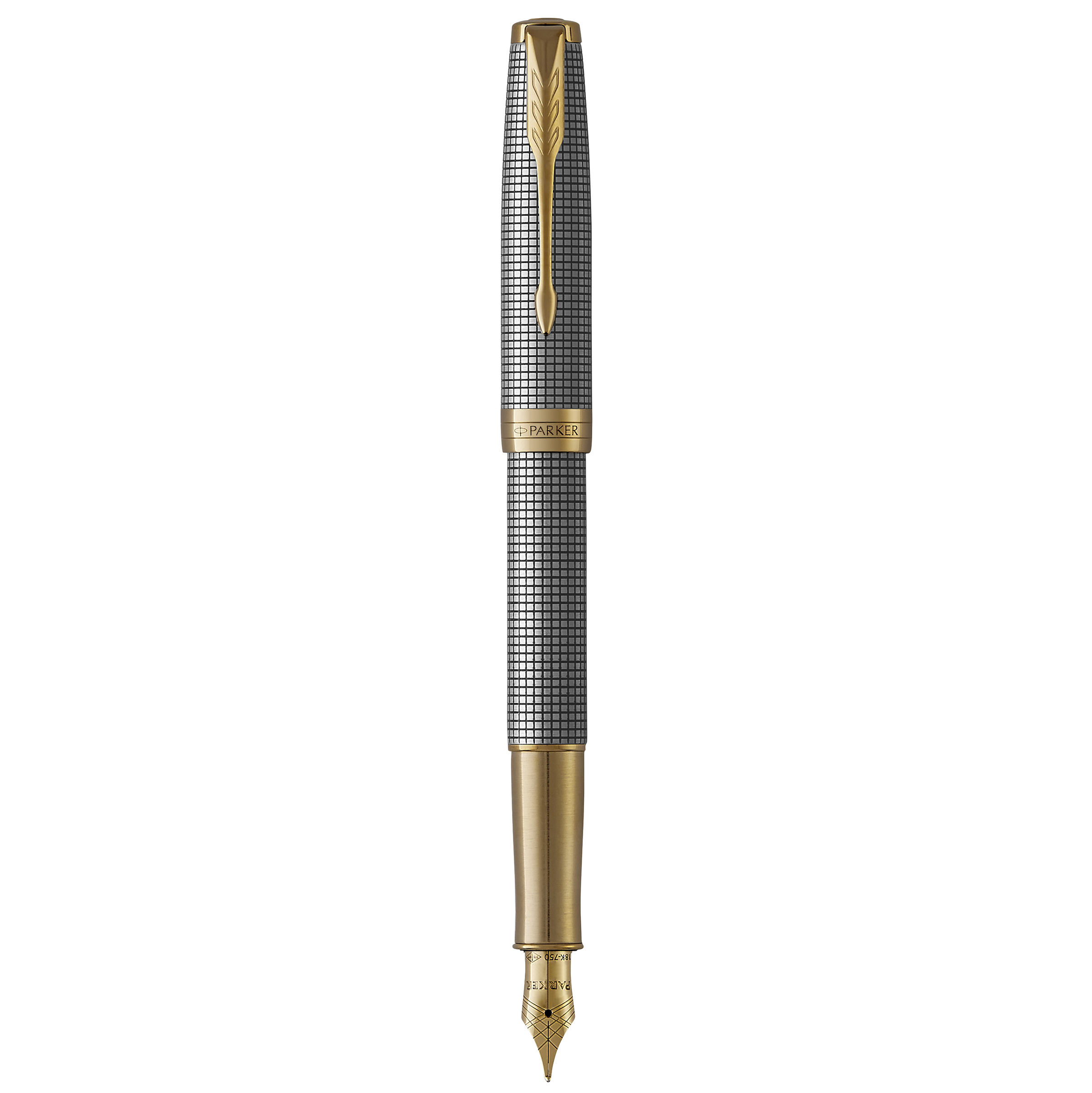 Parker Sonnet Cisele Silver Grid Gold Trim Fountain Pen - Pencraft the boutique