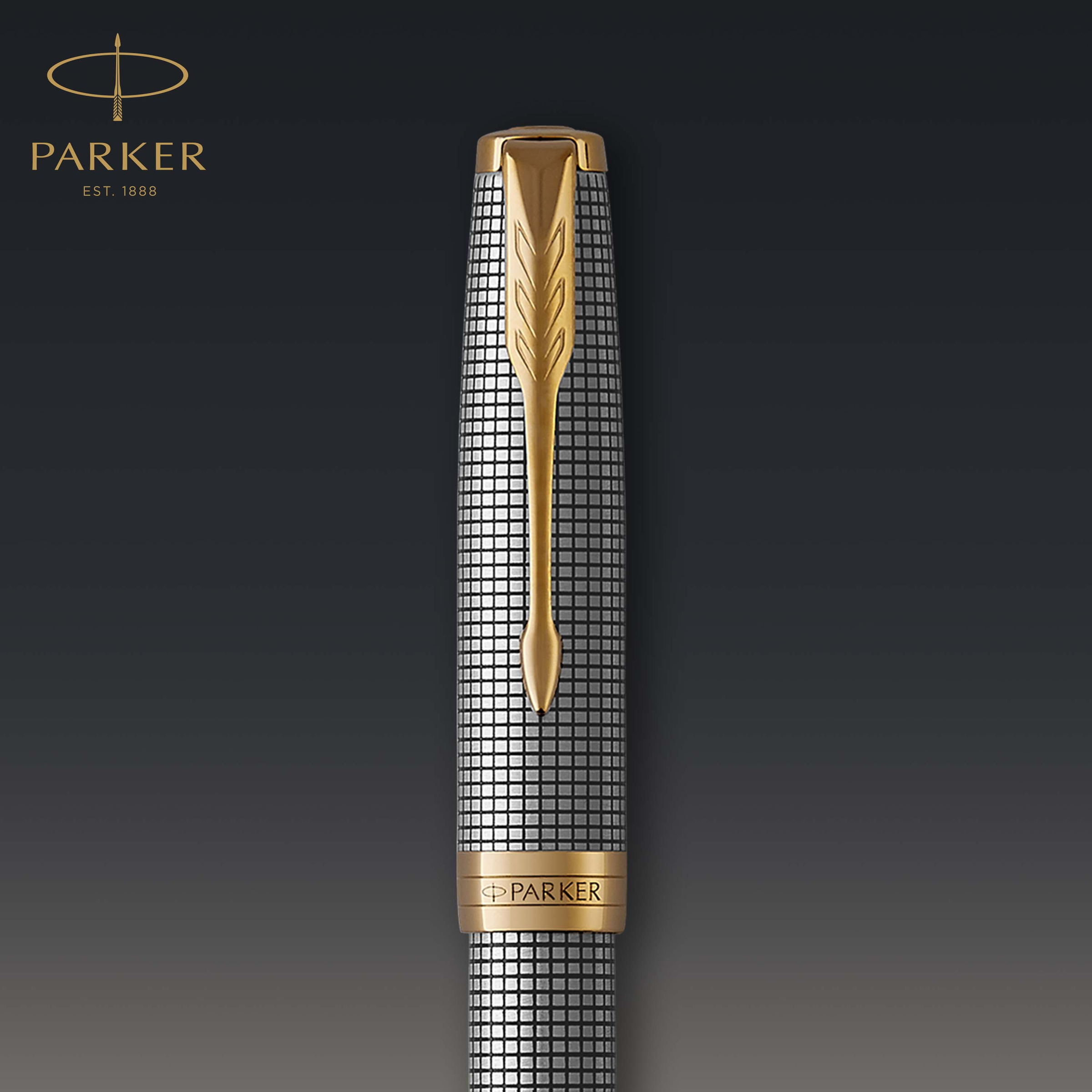 Parker Sonnet Cisele Silver Grid Gold Trim Fountain Pen - Pencraft the boutique