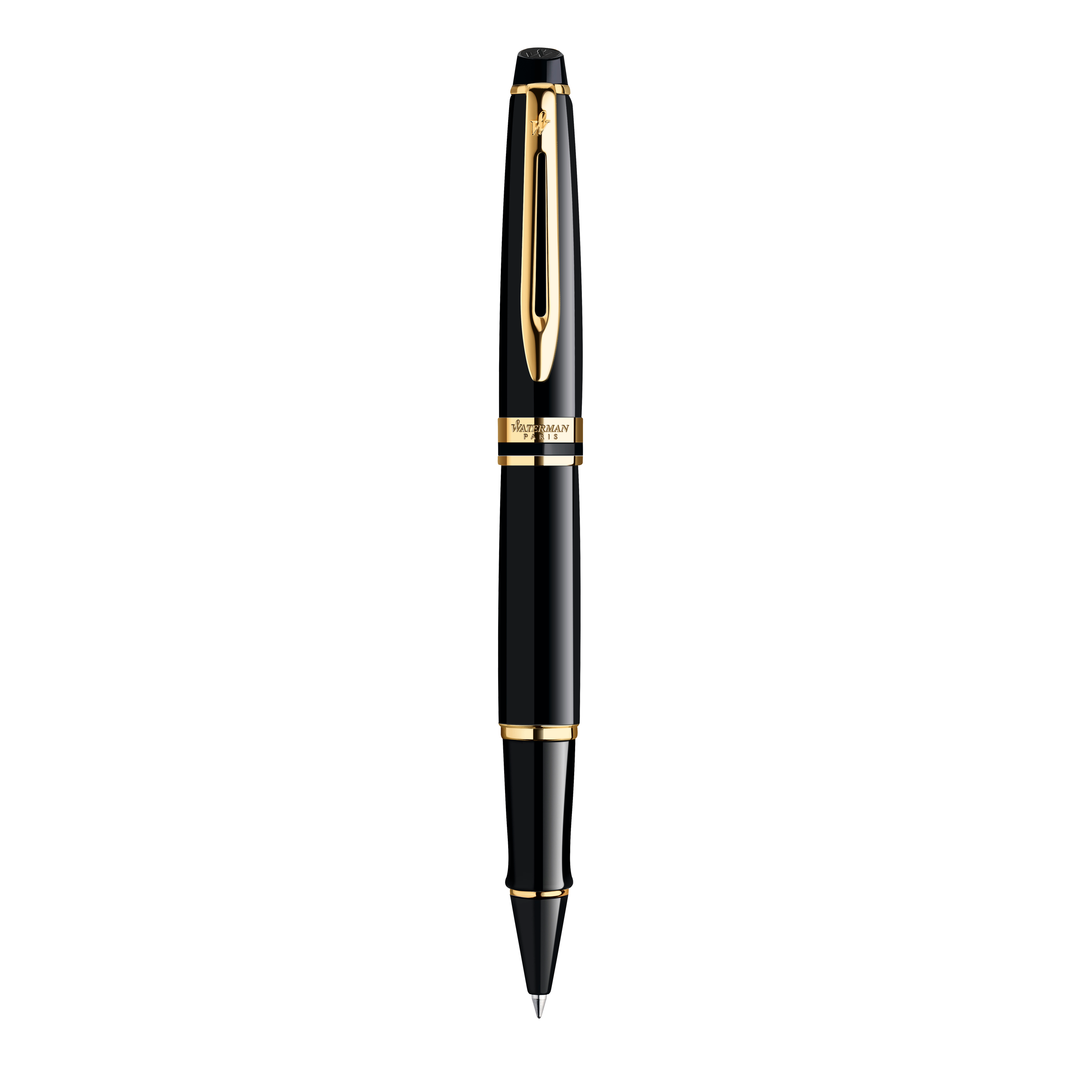 Waterman Expert Black Lacquer Gold Trim Rollerball - Pencraft the boutique