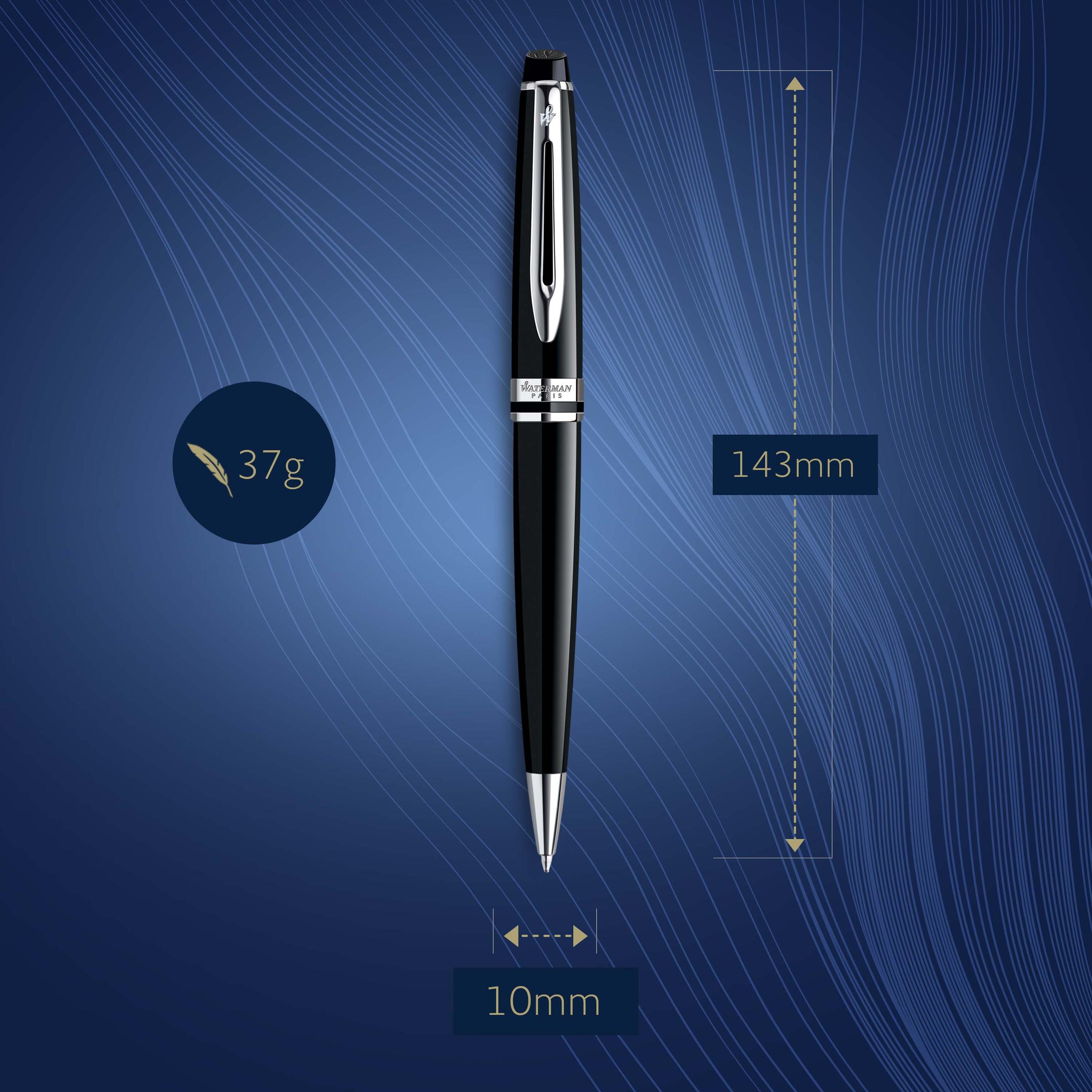 Waterman Expert Black Lacquer Chrome Trim Ballpoint - Pencraft the boutique