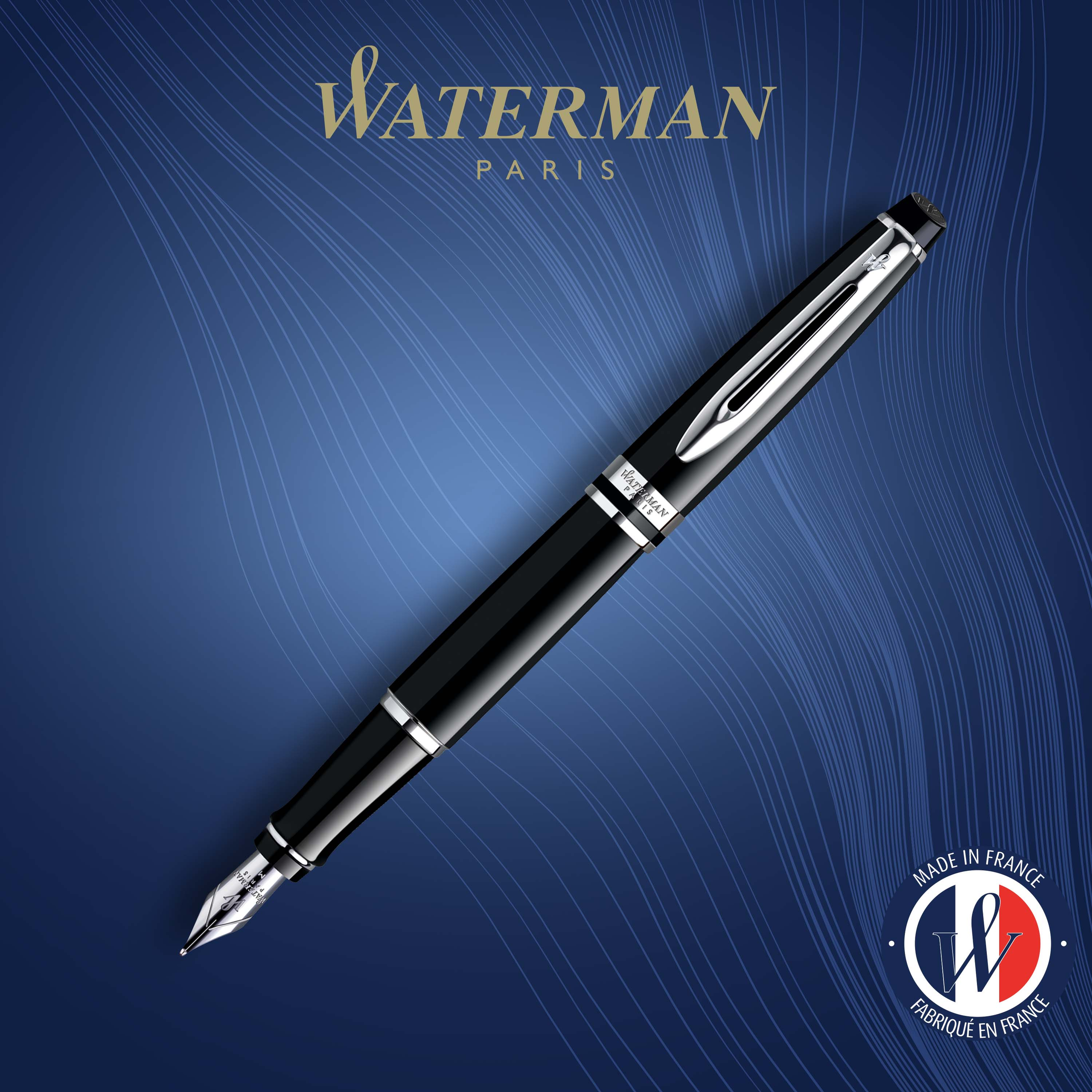 Waterman Expert Black Lacquer Chrome Trim Fountain Pen - Pencraft the boutique