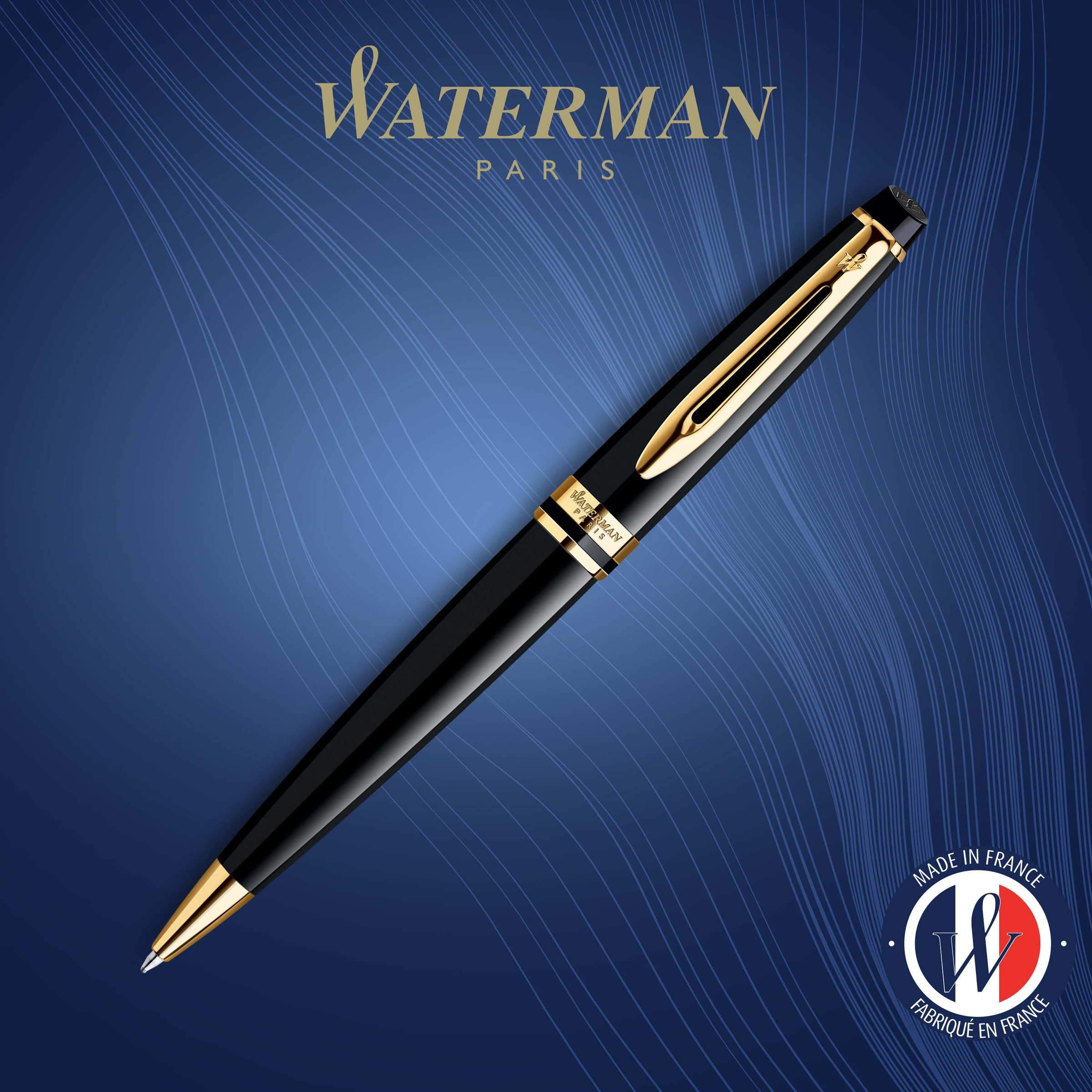 Waterman Expert Black Lacquer Gold Trim Ballpoint - Pencraft the boutique