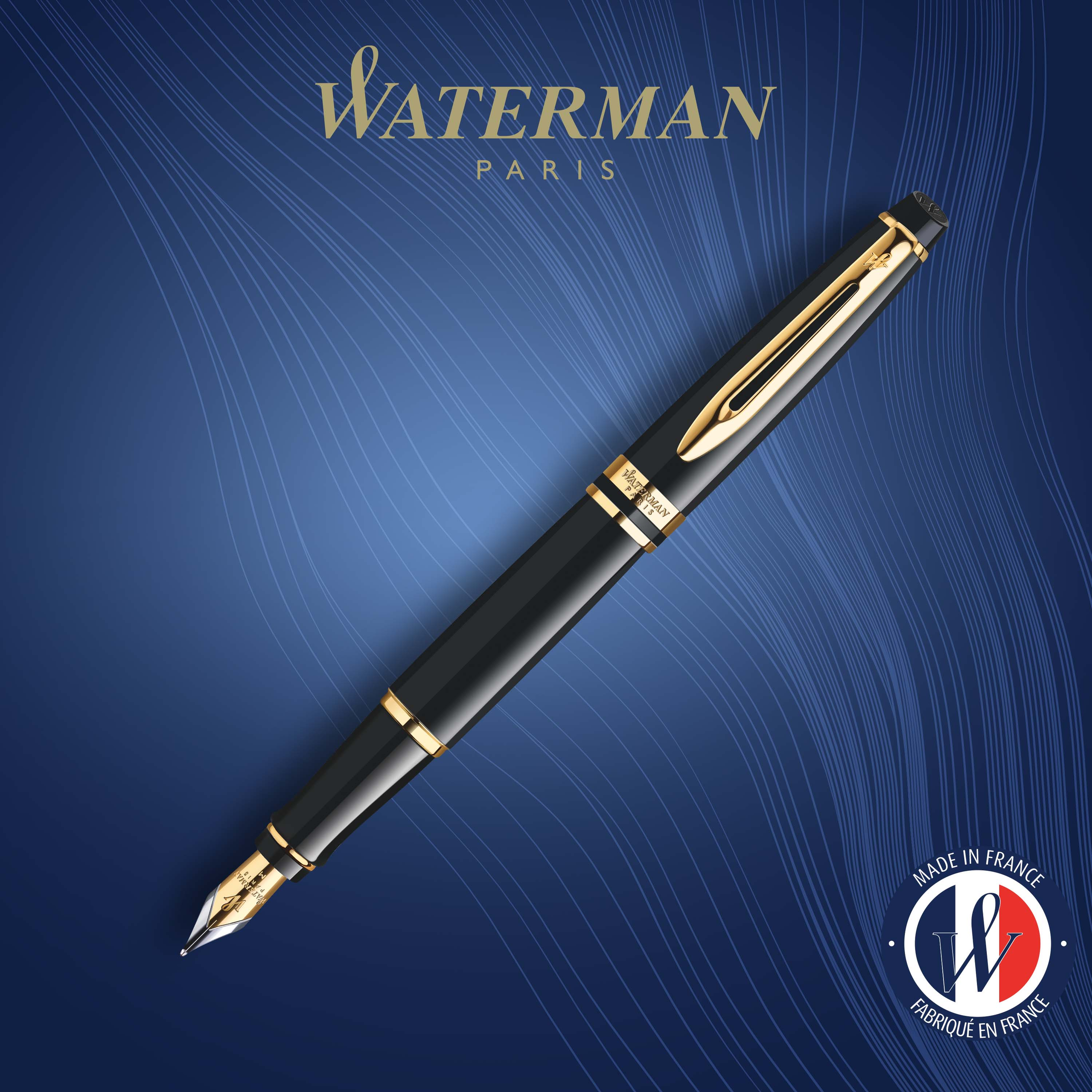 Waterman Expert Black Lacquer Gold Trim Fountain Pen - Pencraft the boutique