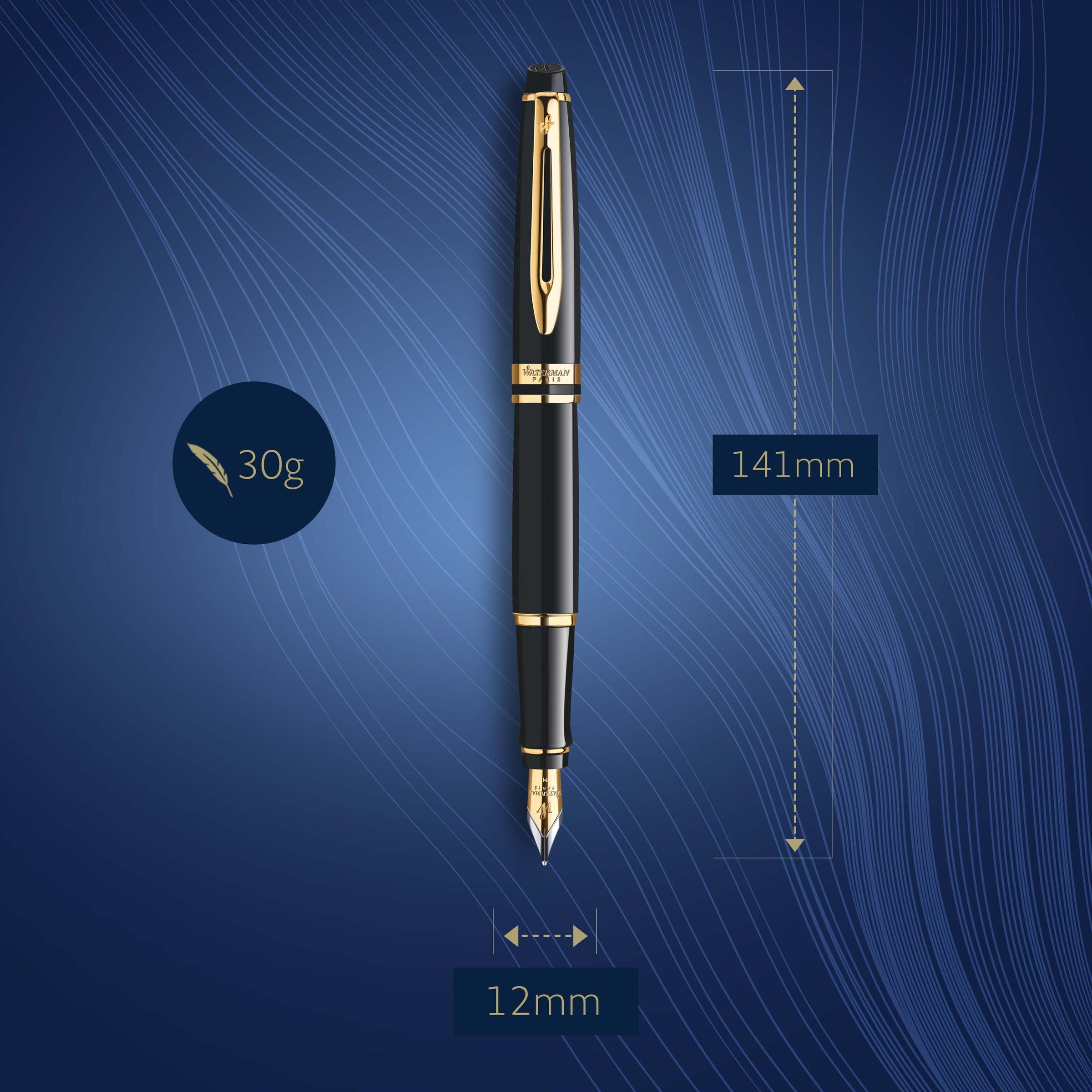 Waterman Expert Black Lacquer Gold Trim Fountain Pen - Pencraft the boutique