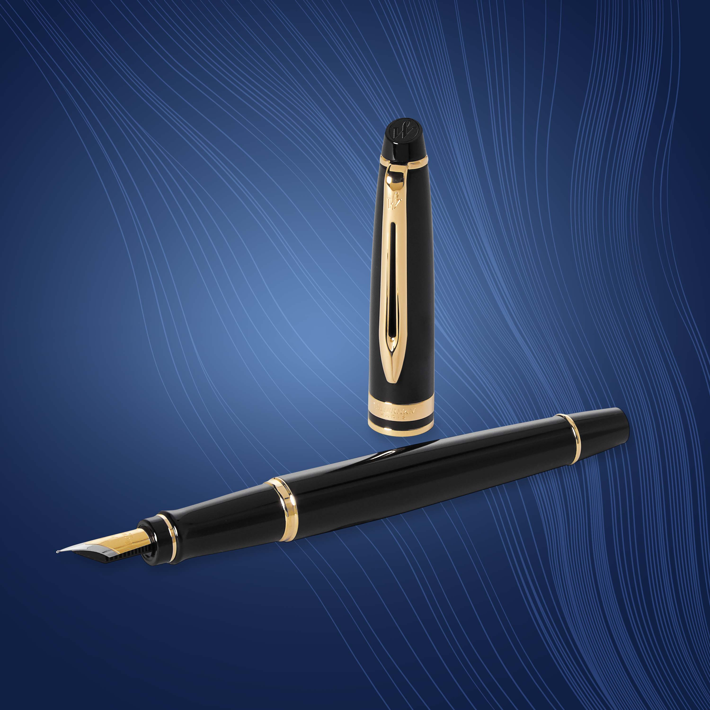 Waterman Expert Black Lacquer Gold Trim Fountain Pen - Pencraft the boutique