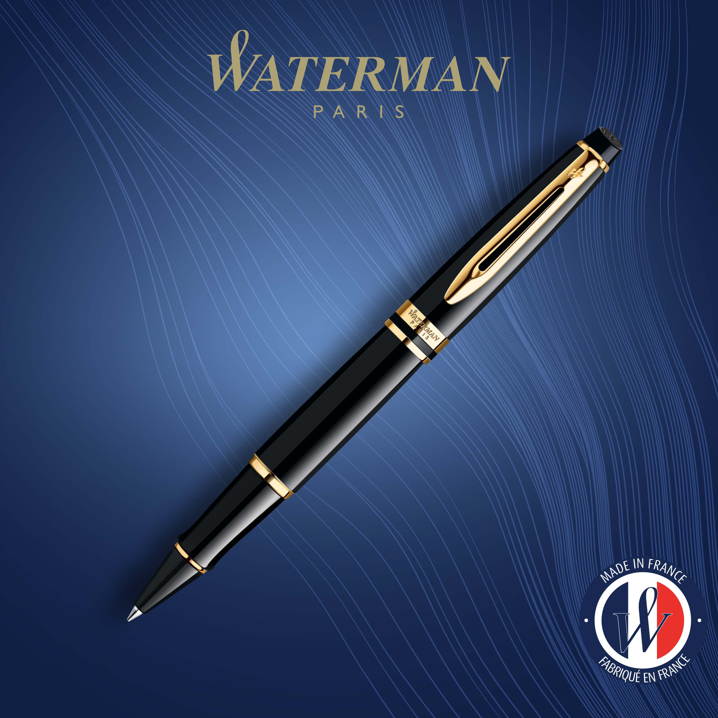 Waterman Expert Black Lacquer Gold Trim Rollerball - Pencraft the boutique