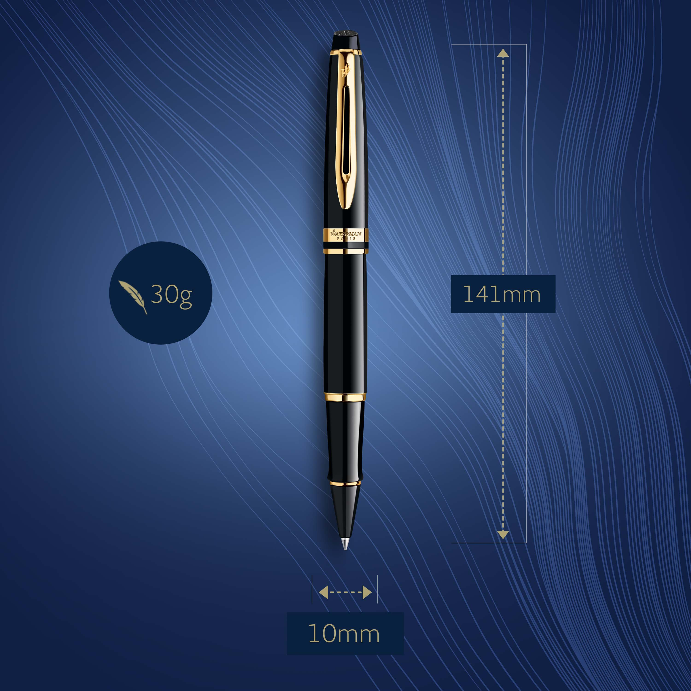 Waterman Expert Black Lacquer Gold Trim Rollerball - Pencraft the boutique