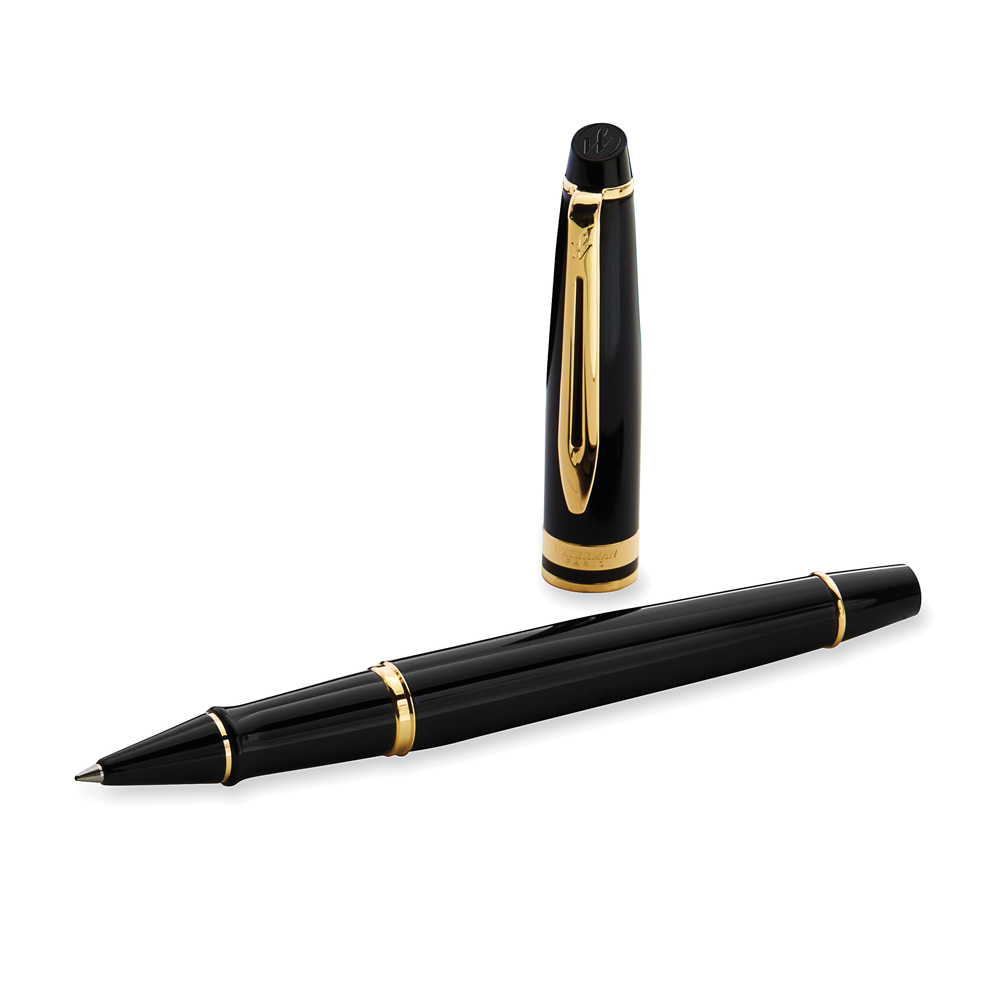 Waterman Expert Black Lacquer Gold Trim Rollerball - Pencraft the boutique