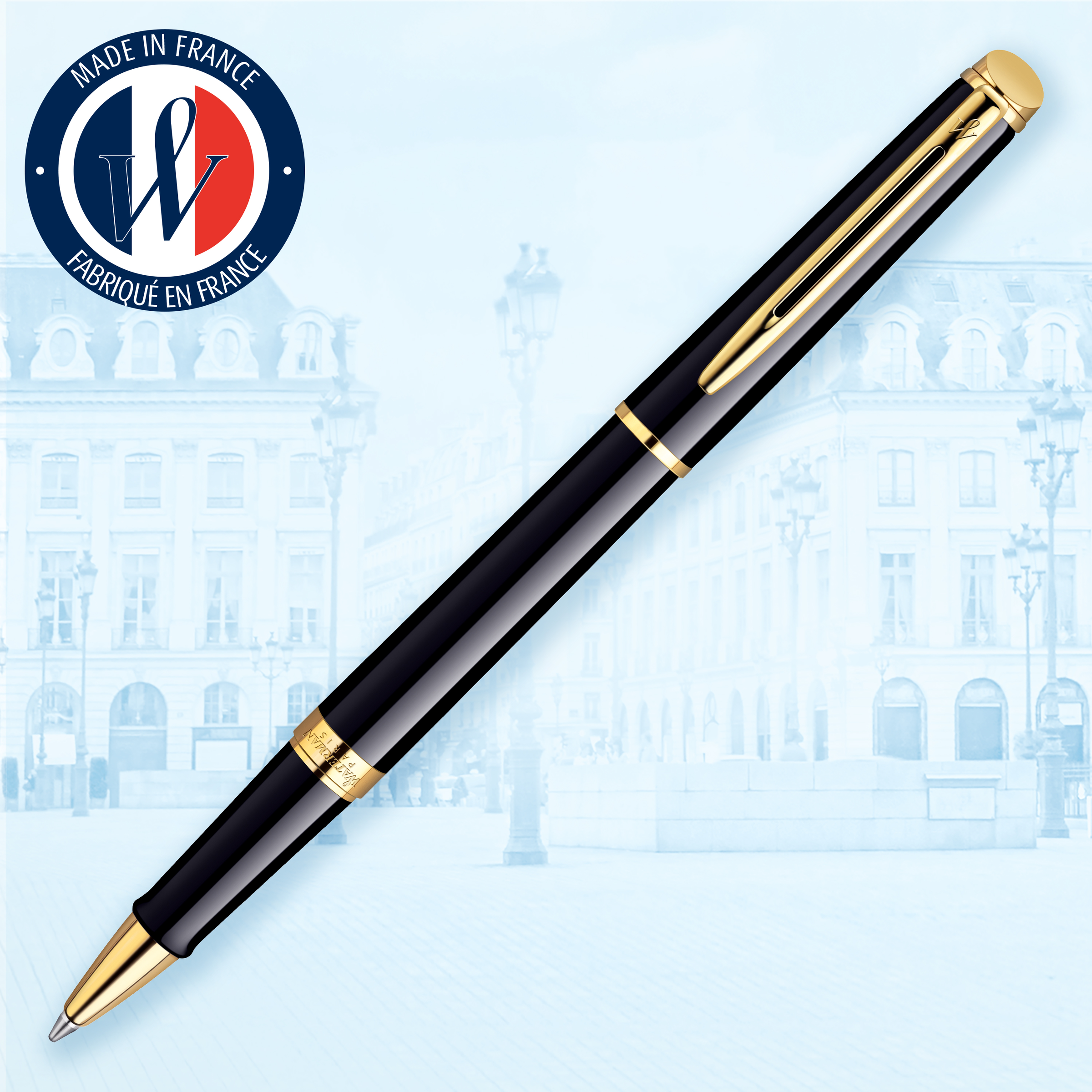 Waterman Hemisphere Black Lacquer Gold Trim Rollerball - Pencraft the boutique