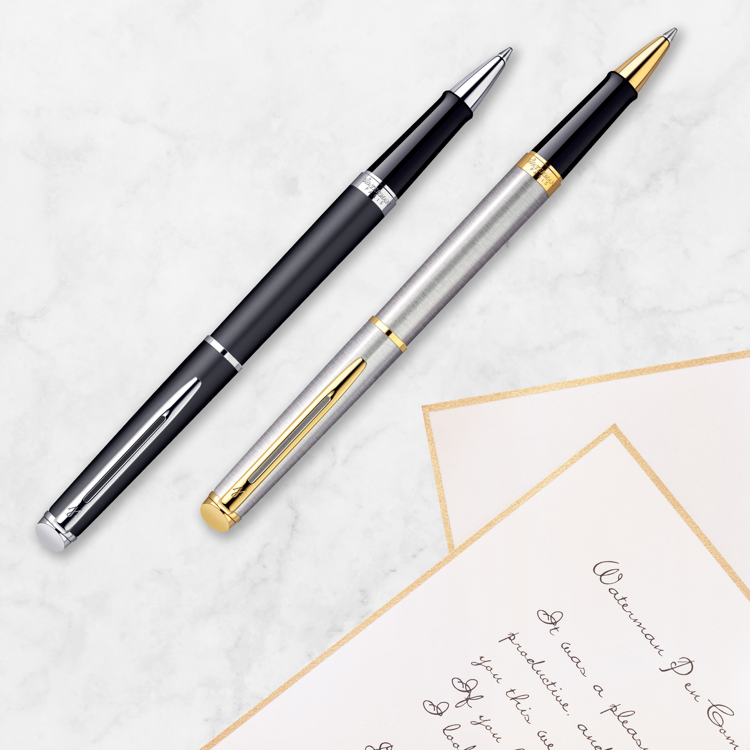 Waterman Hemisphere Black Lacquer Gold Trim Rollerball - Pencraft the boutique