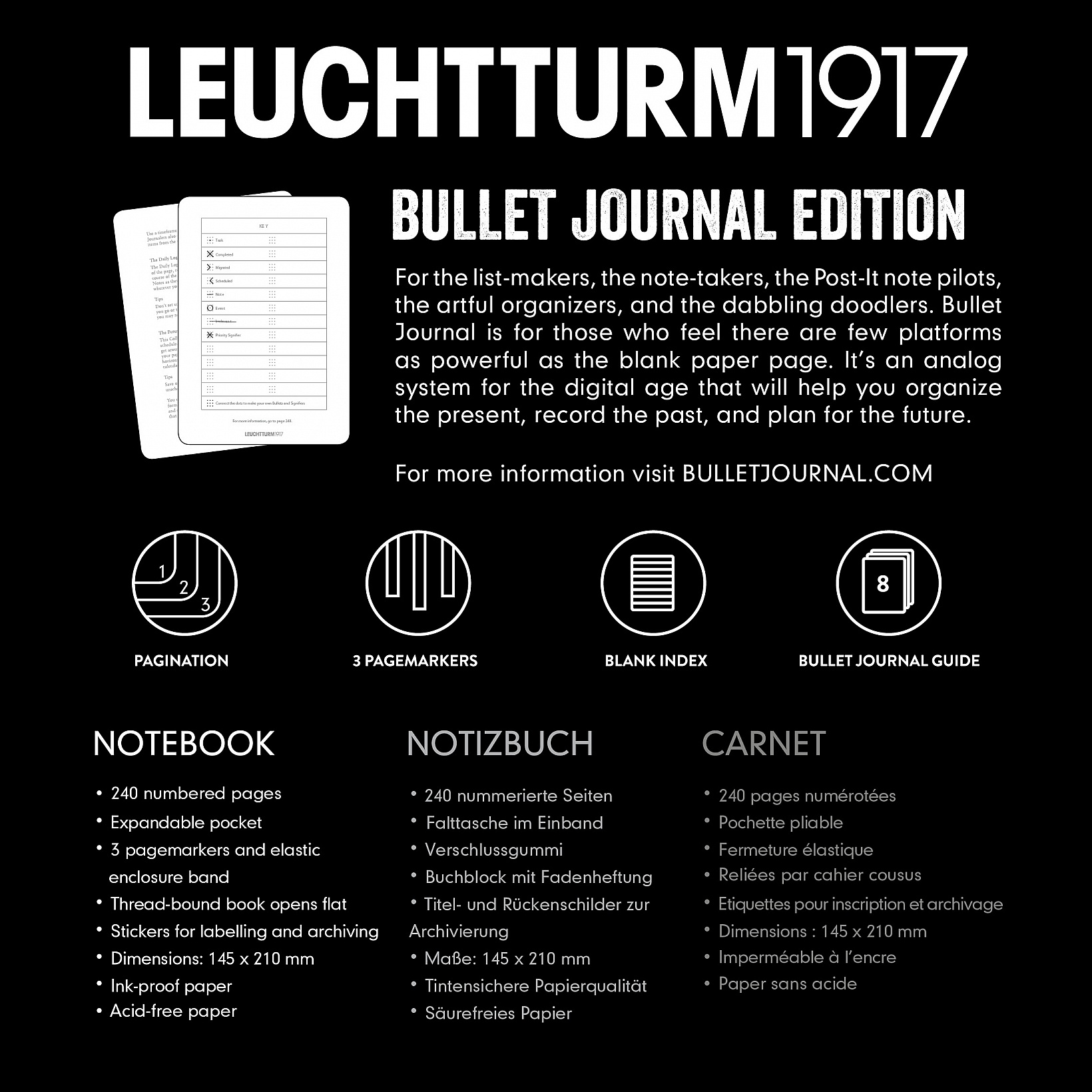 Leuchtturm1917 Bullet Journal Medium (A5) Black - Pencraft the boutique