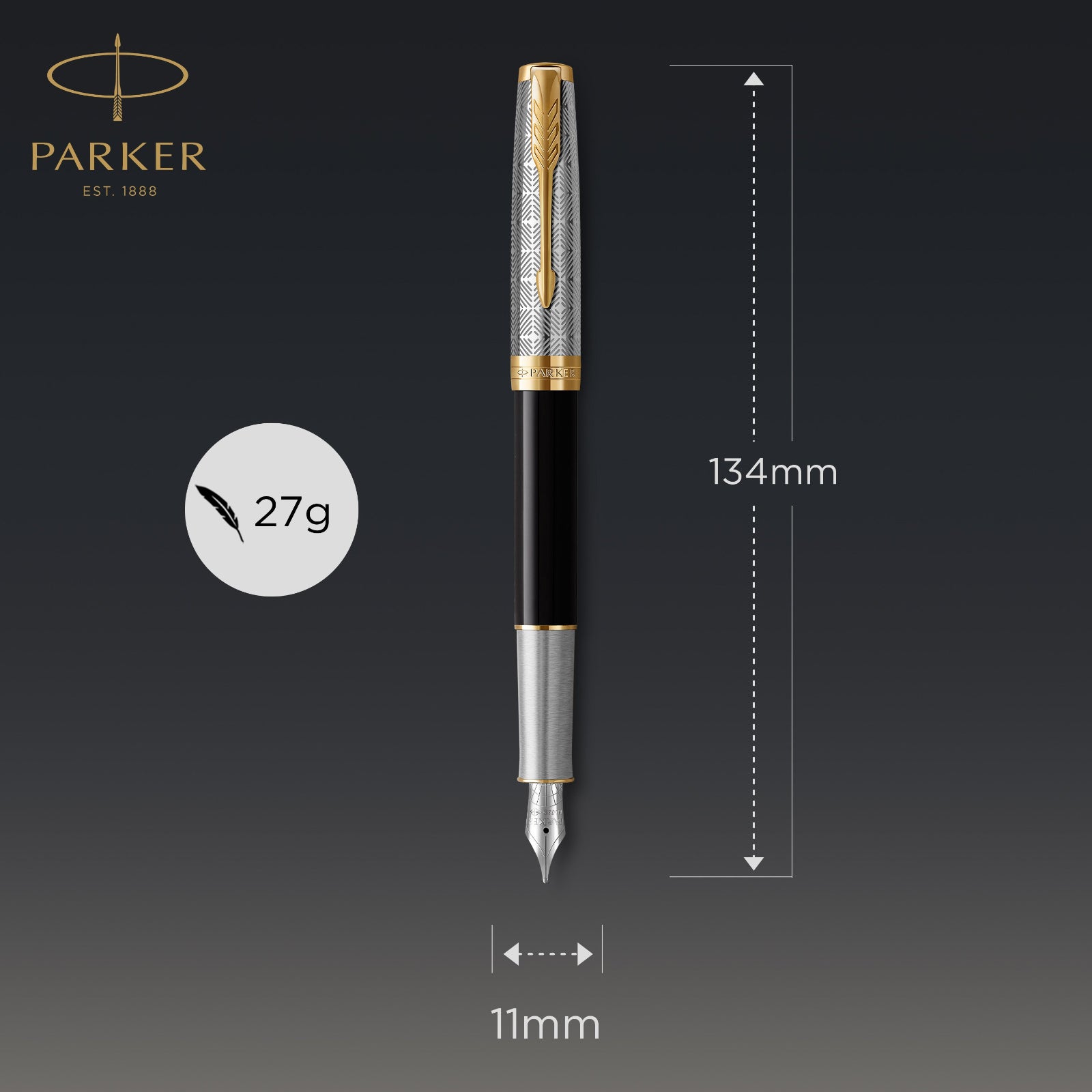 Parker Sonnet Metal and Black Lacquer Gold Trim Fountain Pen - Pencraft the boutique