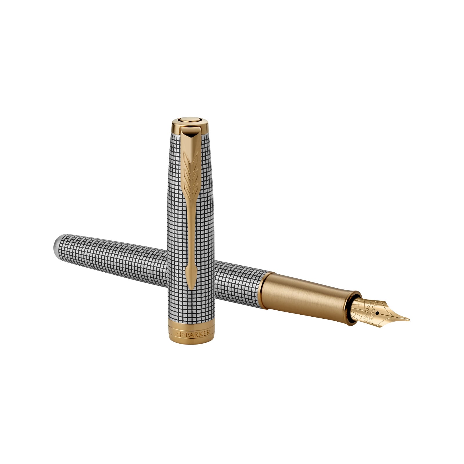 Parker Sonnet Cisele Silver Grid Gold Trim Fountain Pen - Pencraft the boutique
