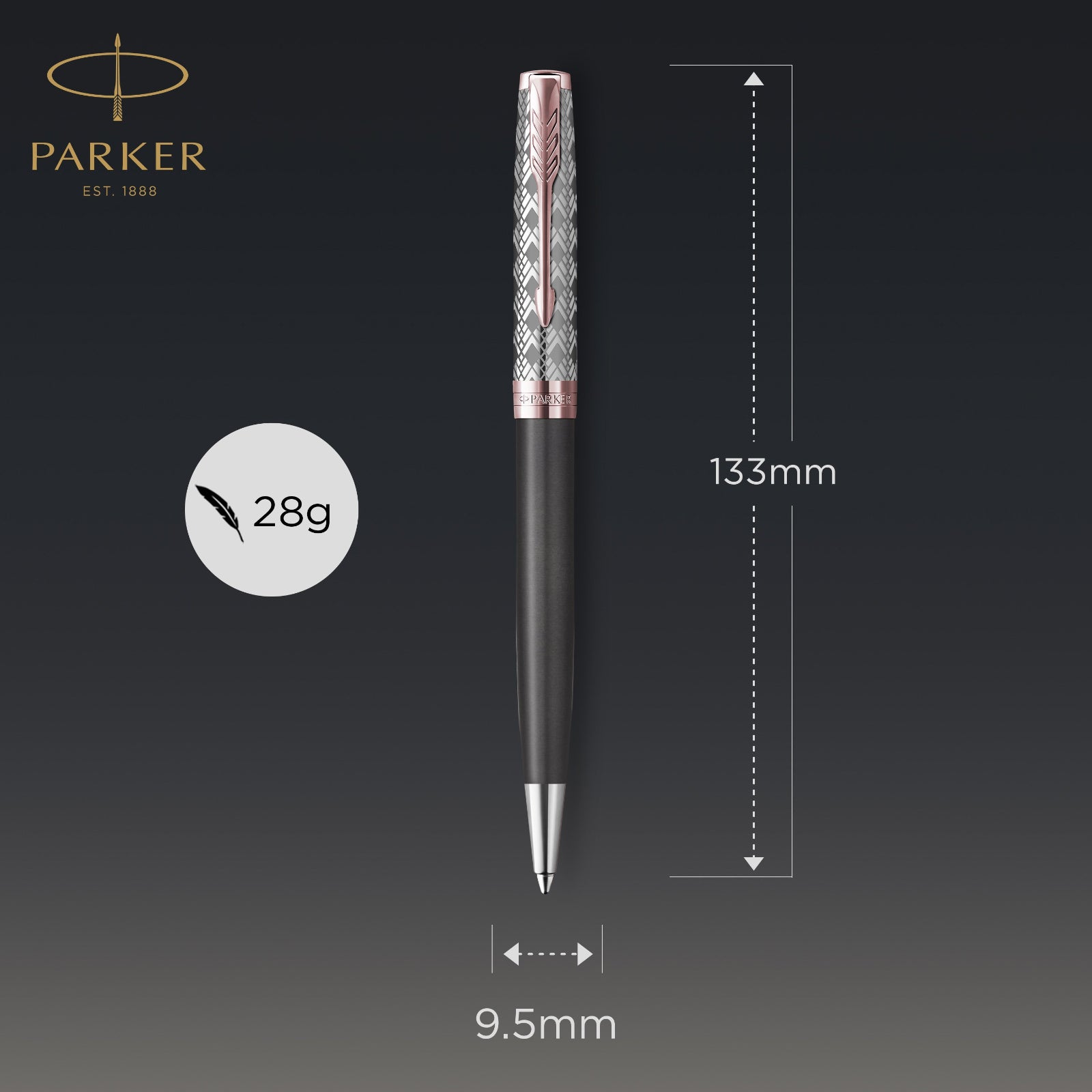 Parker Sonnet Metal and Grey Pink Gold Trim Ballpoint - Pencraft the boutique