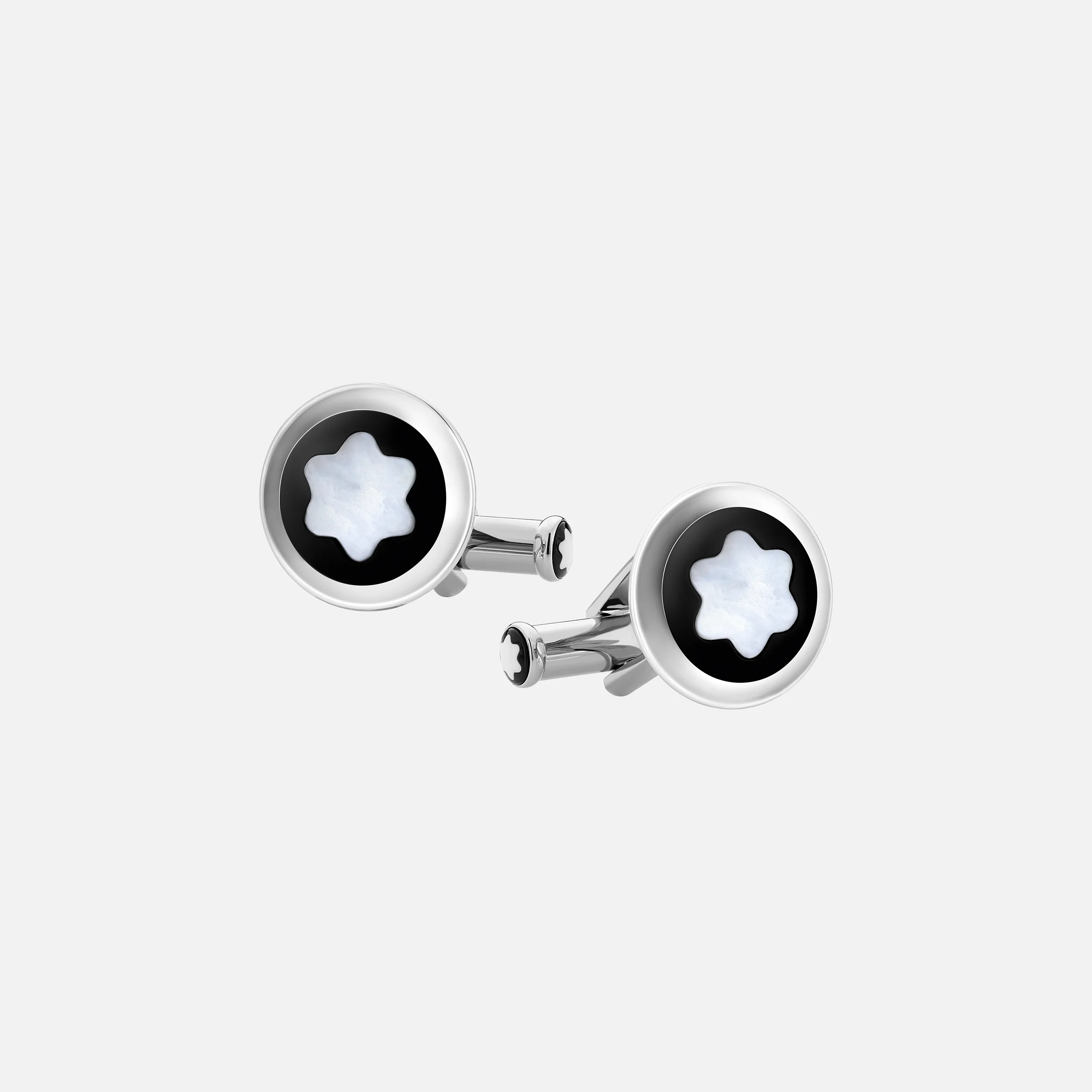 Montblanc Cufflink Round Stainless Stainless Steel with Black PVD Inlay and Mother-of-Pearl Snowcap Emblem - Pencraft the boutique
