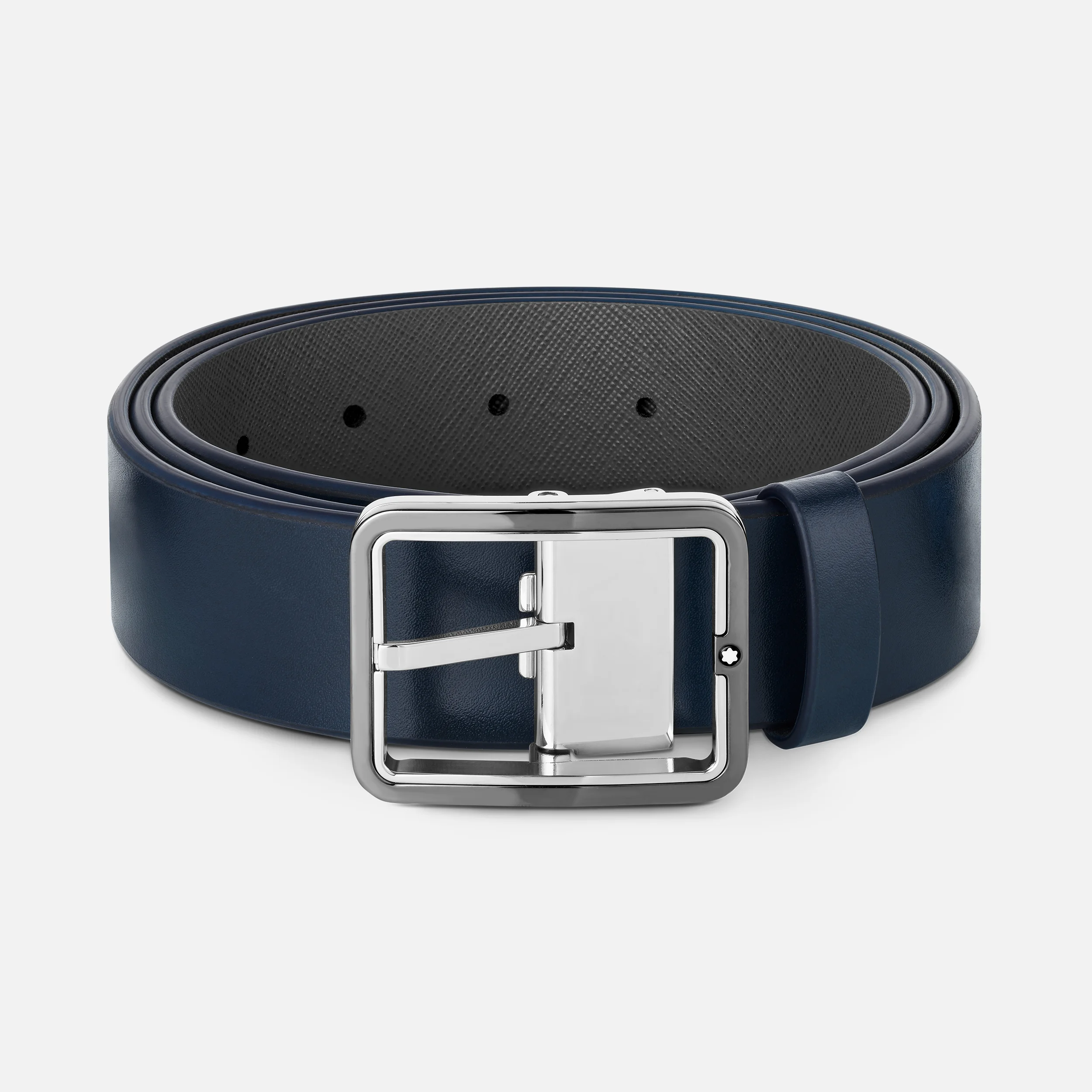 Montblanc Belt Rectangular Frame Ruthenium Palladium Reversible Plain Dark Blue  and Saffiano Grey - Pencraft the boutique