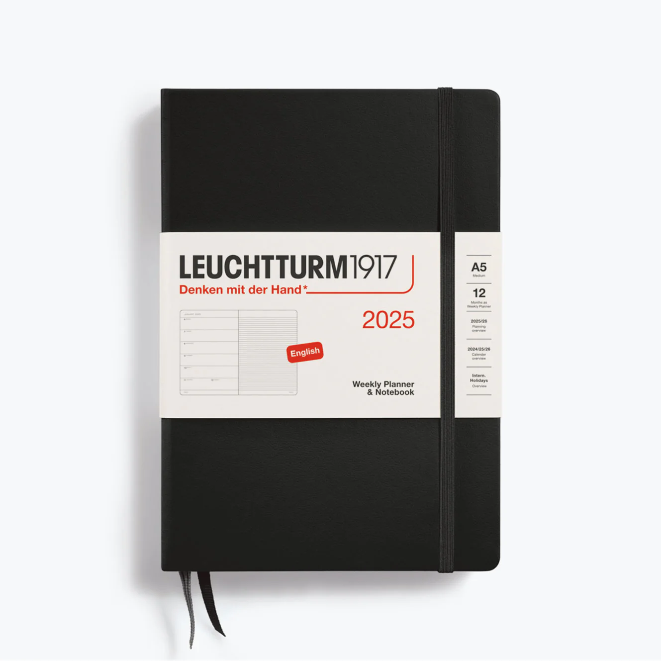 Leuchtturm1917 Weekly Planner & Notebook 2025 Medium A5 Hardcover Black