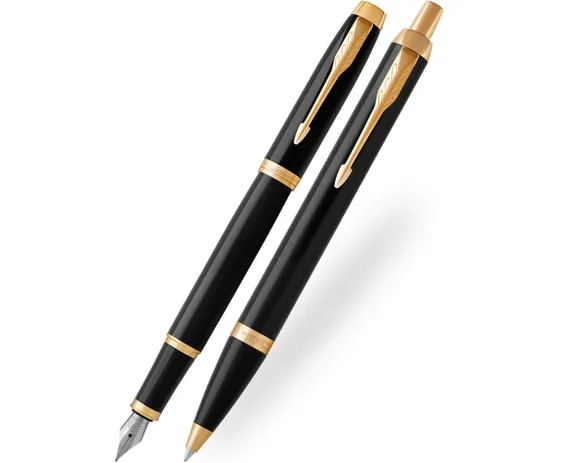 Parker IM Black Gold Trim Fountain Pen Ballpoint Pen Gift Set