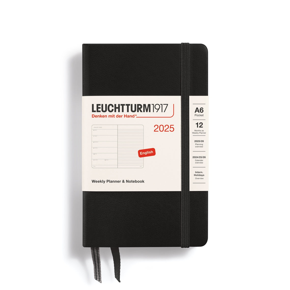 Leuchtturm1917 Weekly Planner & Notebook Hard Cover Pocket A6 2025 Black