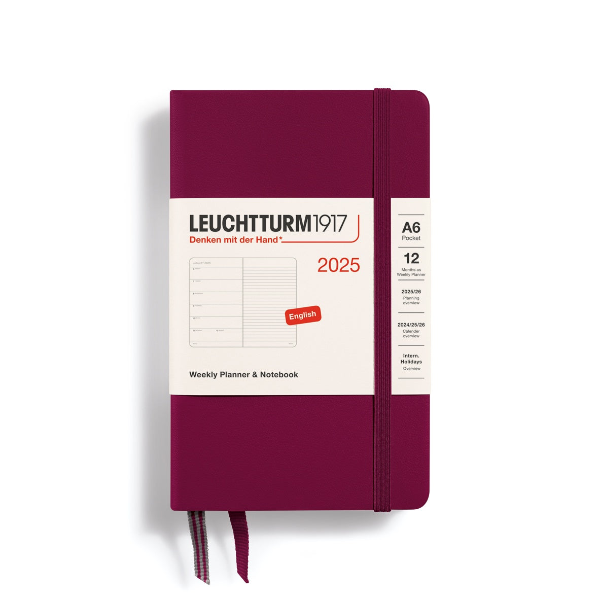 Leuchtturm1917 Weekly Planner & Notebook Hard Cover Pocket A6 2025 Port Red