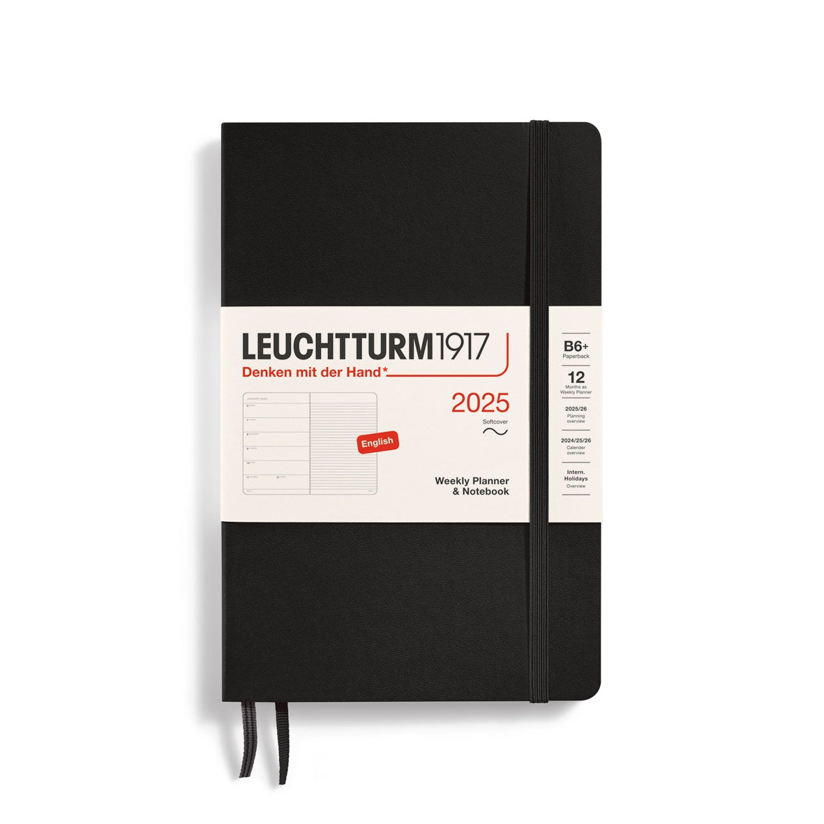 Leuchtturm1917 Weekly Planner & Notebook Soft Cover Pocket B6+ 2025 Black