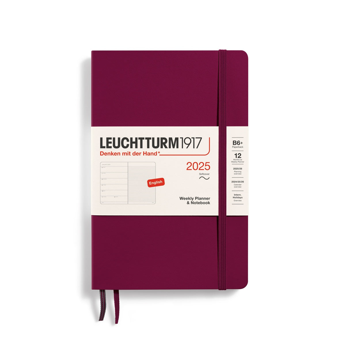 Leuchtturm1917 Weekly Planner & Notebook Soft Cover Pocket B6+ 2025 Port Red