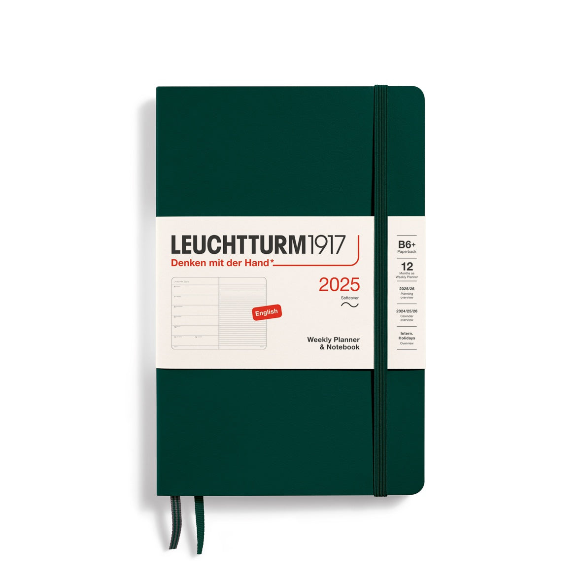 Leuchtturm1917 Weekly Planner & Notebook Soft Cover Pocket B6+ 2025 Forest Green